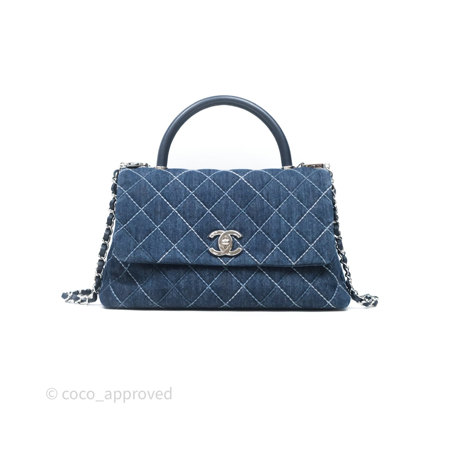Chanel Medium Quilted Coco Handle Flap Denim Silver Hardware