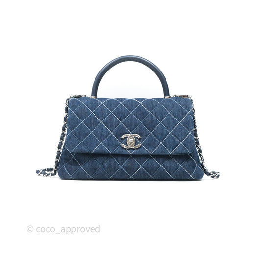 Chanel Medium Quilted Coco Handle Flap Denim Silver Hardware