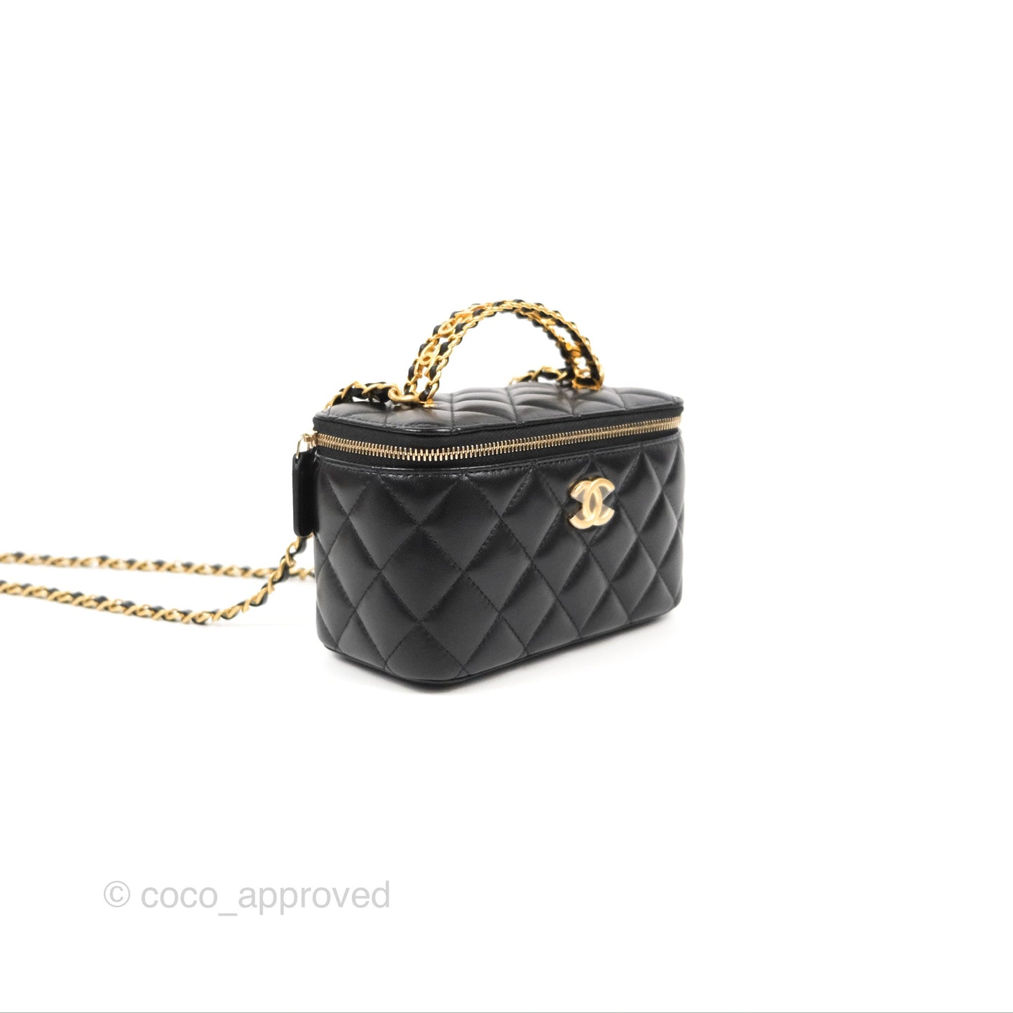 Chanel Vanity Rectangular with Top Handle Black Lambskin Aged Gold Hardware