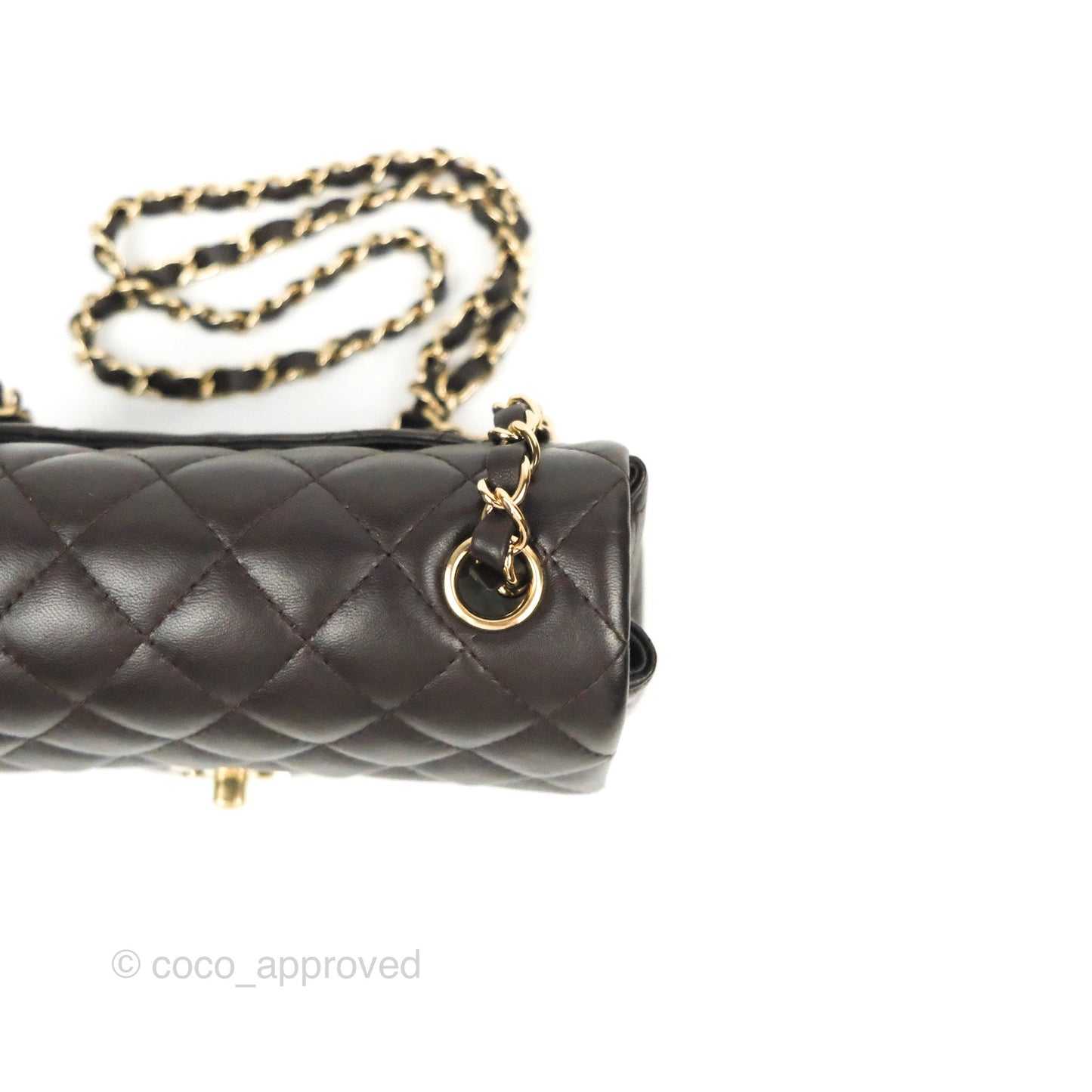 Chanel Quilted Mini Rectangular Flap Chocolate Brown Lambskin Gold Hardware