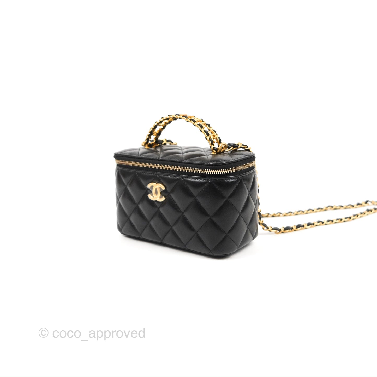 Chanel Vanity Rectangular with Top Handle Black Lambskin Aged Gold Hardware