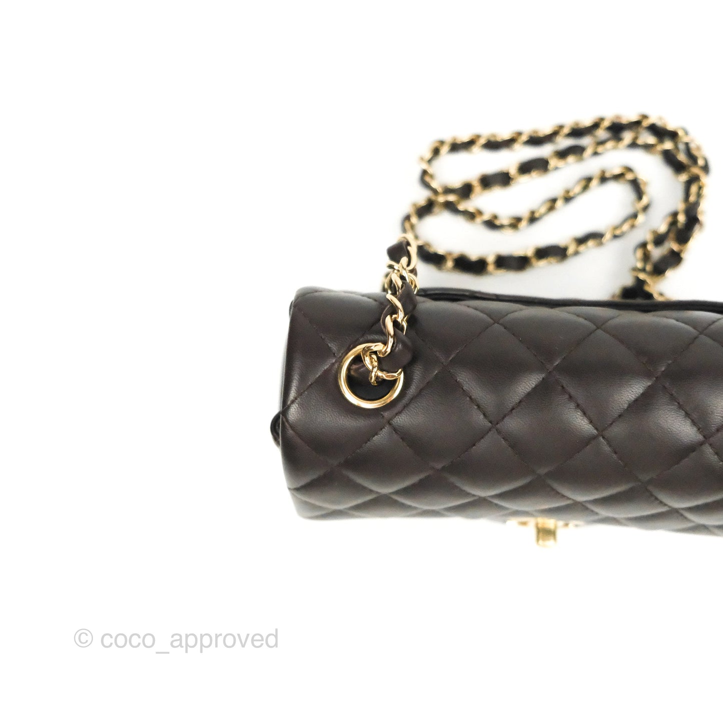 Chanel Quilted Mini Rectangular Flap Chocolate Brown Lambskin Gold Hardware
