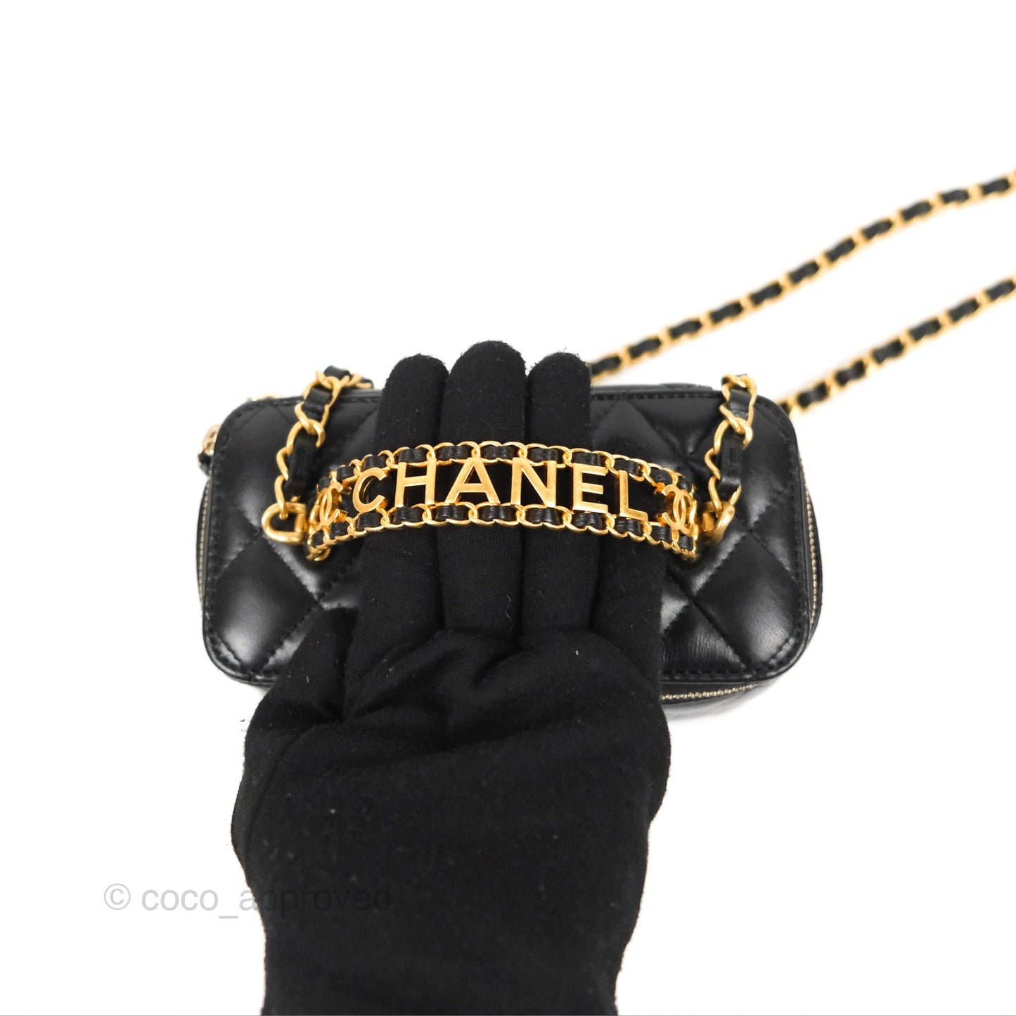 Chanel Vanity Rectangular with Top Handle Black Lambskin Aged Gold Hardware