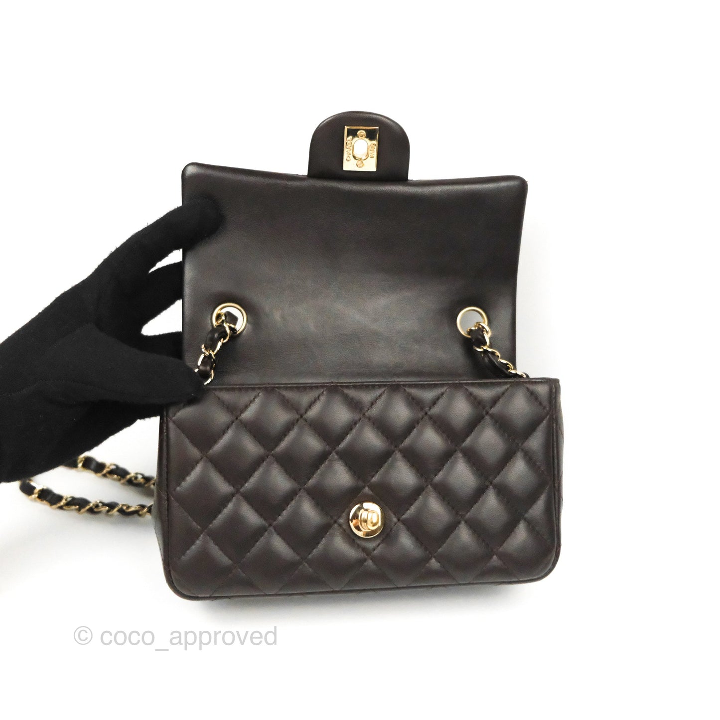 Chanel Quilted Mini Rectangular Flap Chocolate Brown Lambskin Gold Hardware