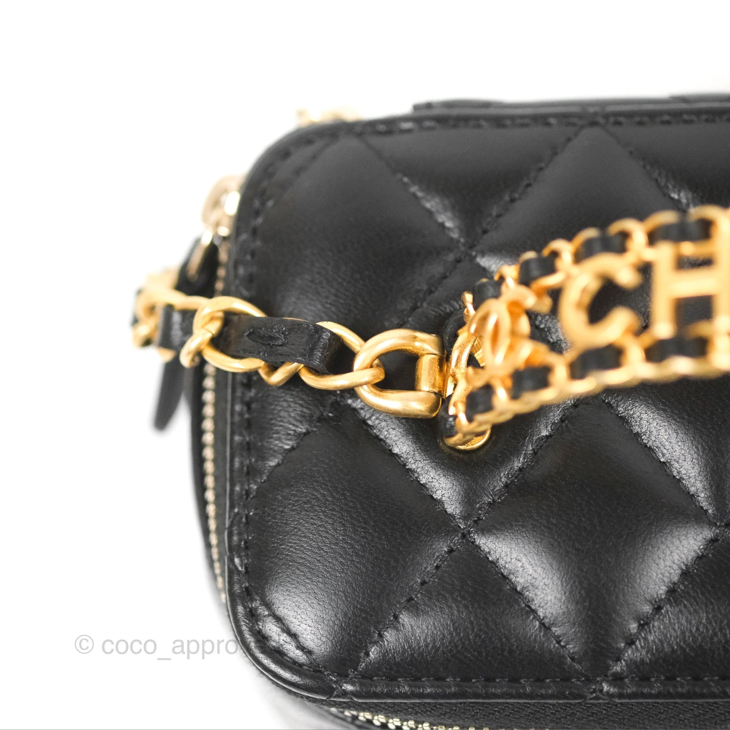 Chanel Vanity Rectangular with Top Handle Black Lambskin Aged Gold Hardware