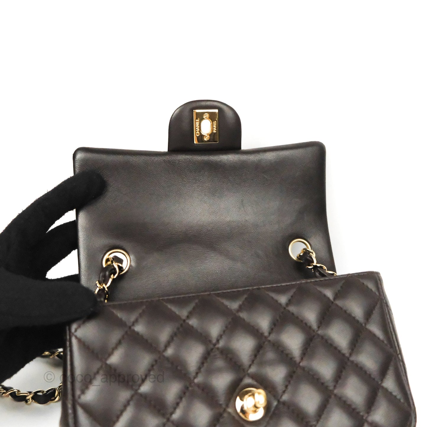 Chanel Quilted Mini Rectangular Flap Chocolate Brown Lambskin Gold Hardware
