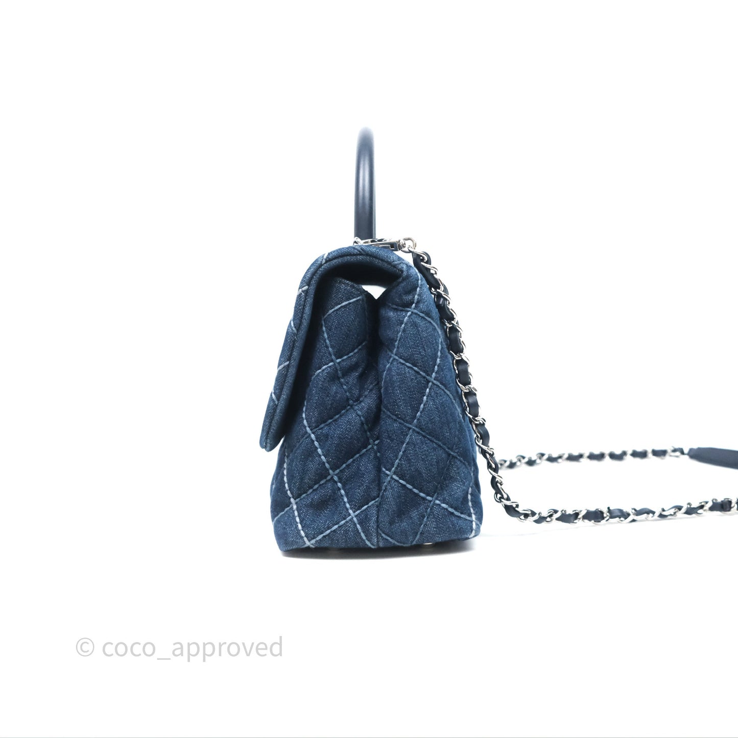 Chanel Medium Quilted Coco Handle Flap Denim Silver Hardware