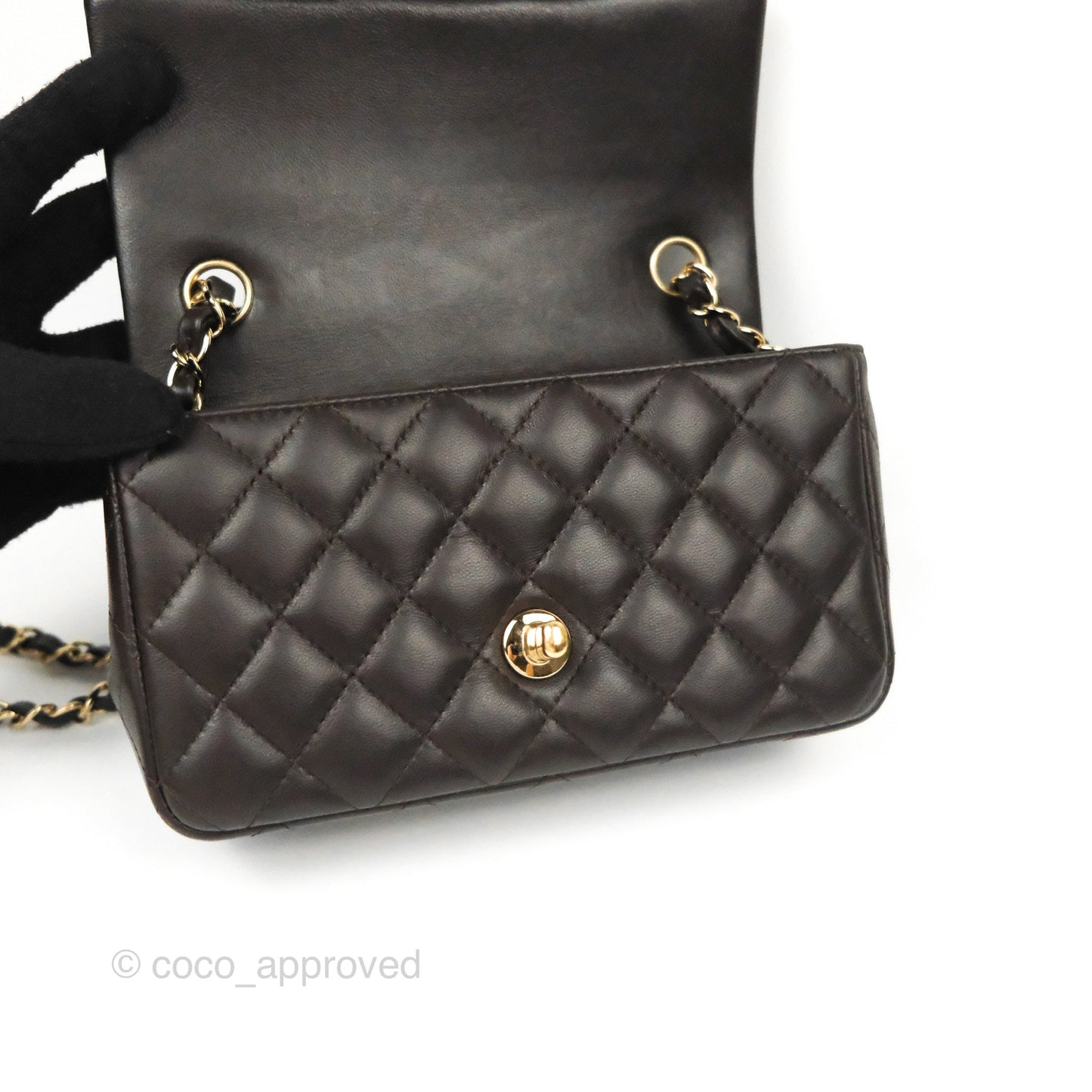 Chanel Quilted Mini Rectangular Flap Chocolate Brown Lambskin Gold Hardware