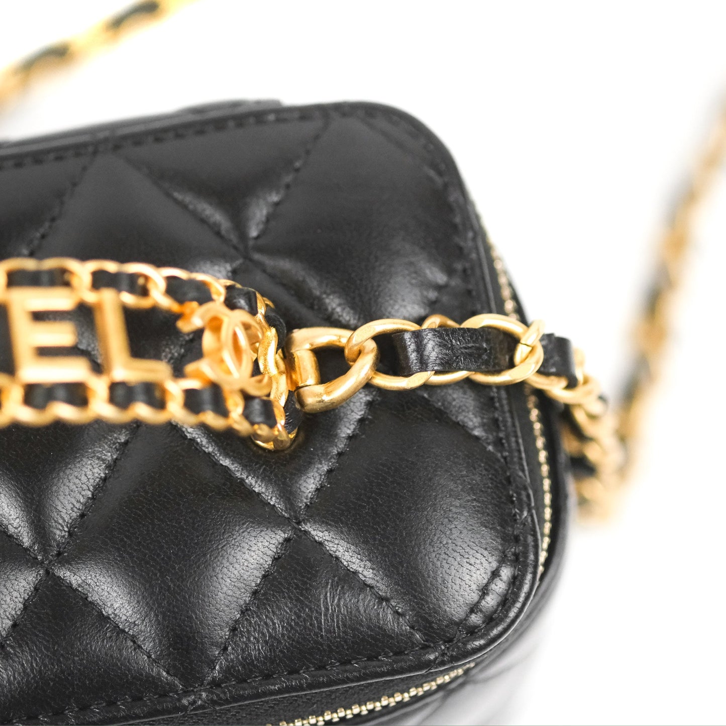 Chanel Vanity Rectangular with Top Handle Black Lambskin Aged Gold Hardware