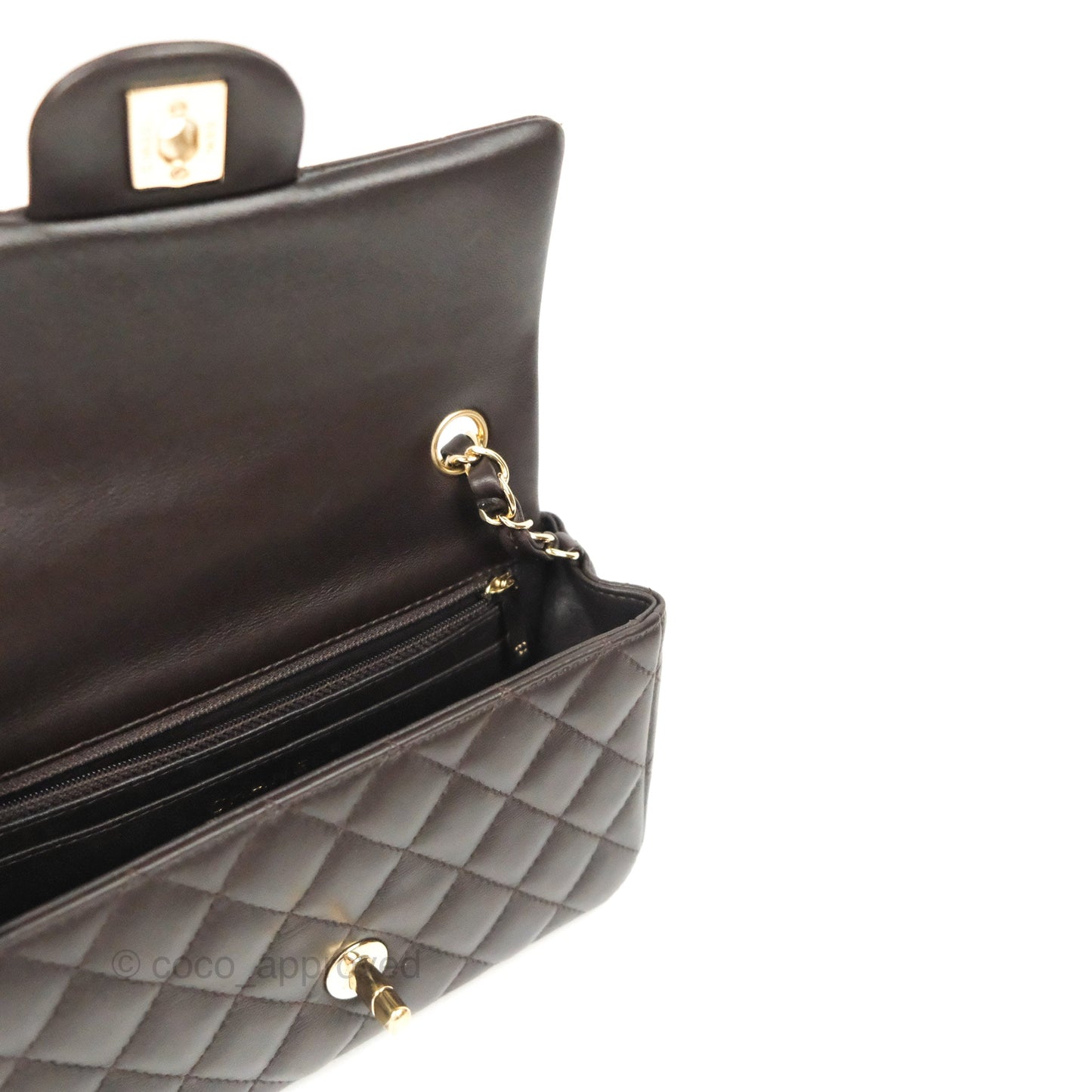 Chanel Quilted Mini Rectangular Flap Chocolate Brown Lambskin Gold Hardware