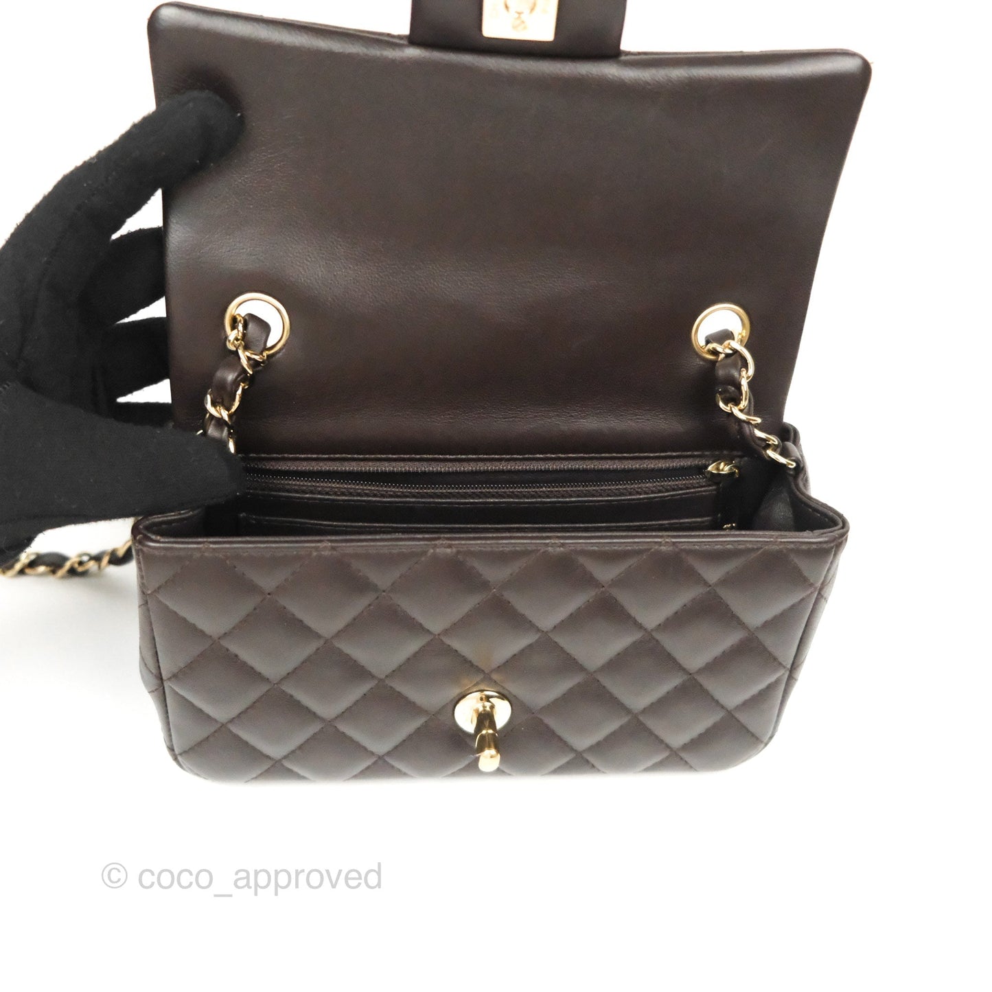 Chanel Quilted Mini Rectangular Flap Chocolate Brown Lambskin Gold Hardware