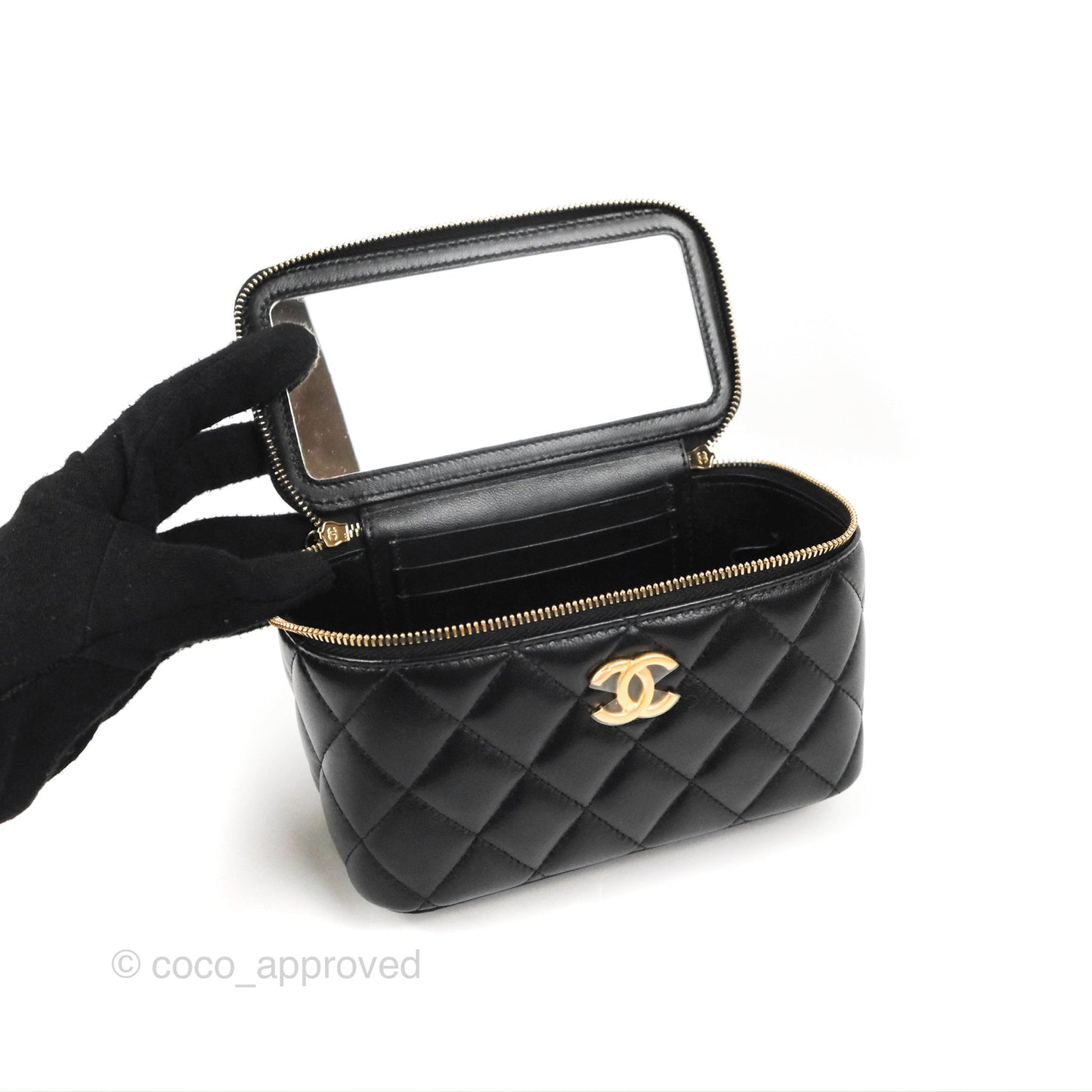 Chanel Vanity Rectangular with Top Handle Black Lambskin Aged Gold Hardware