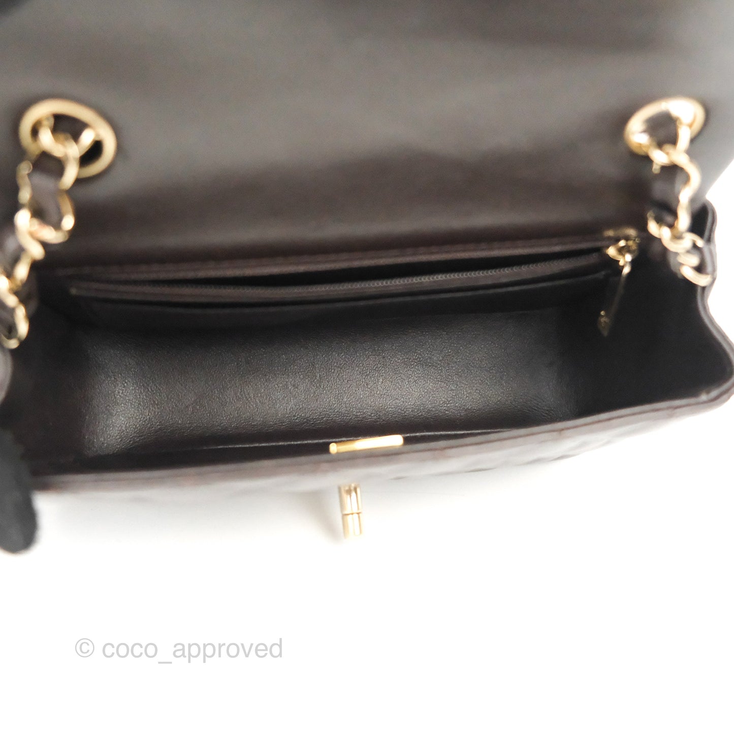 Chanel Quilted Mini Rectangular Flap Chocolate Brown Lambskin Gold Hardware