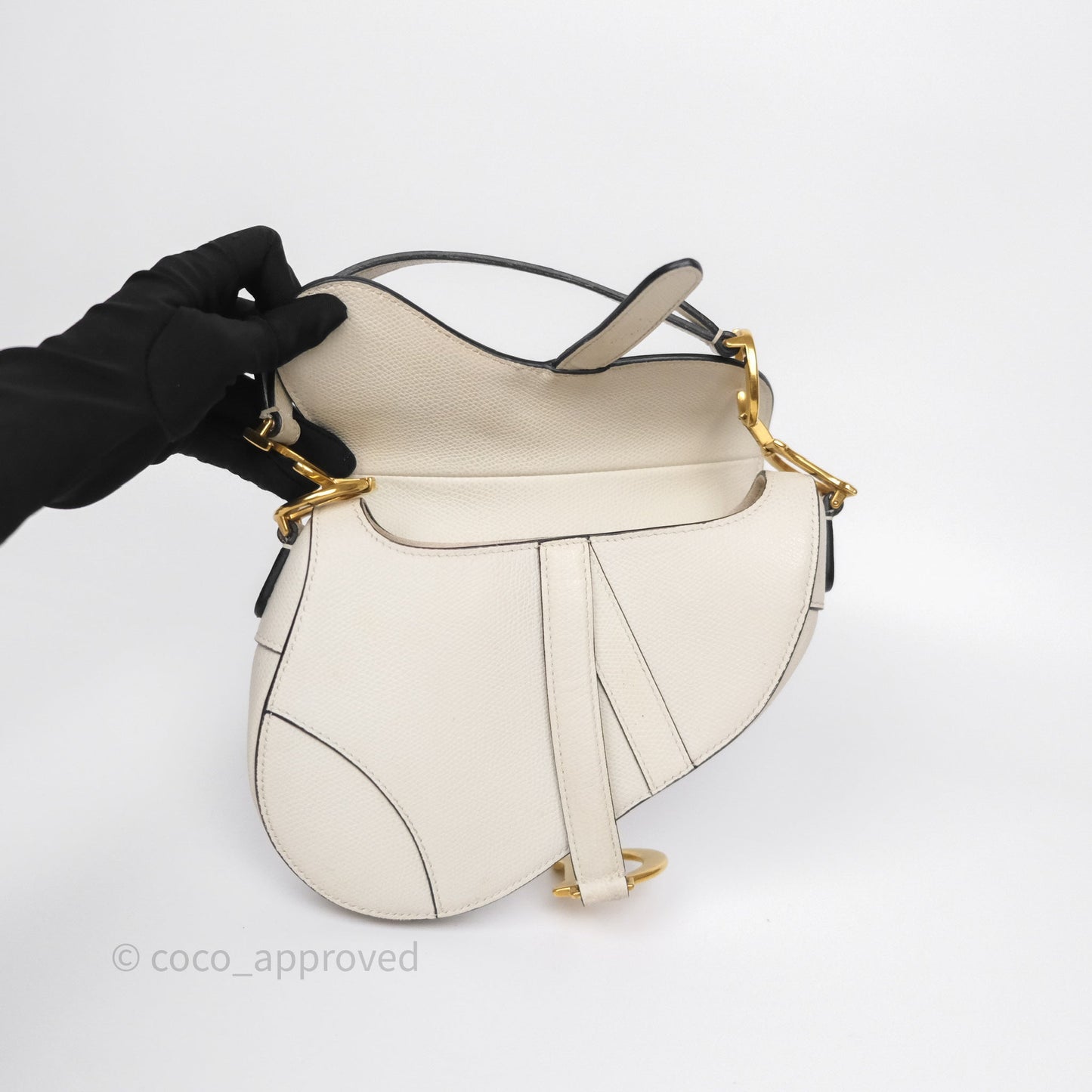 Christian Dior Mini Saddle Bag White Grained Calfskin Gold Hardware