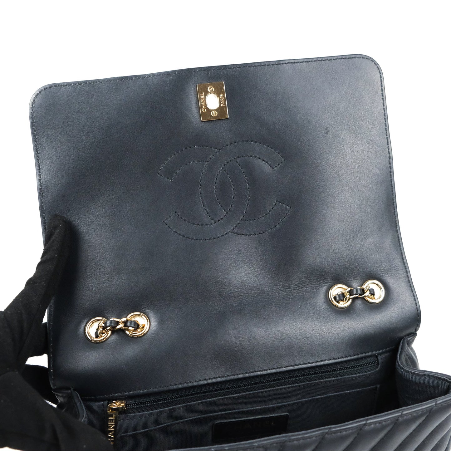 Chanel Medium Statement Chevron Flap Bag Navy Calfskin Gold Hardware