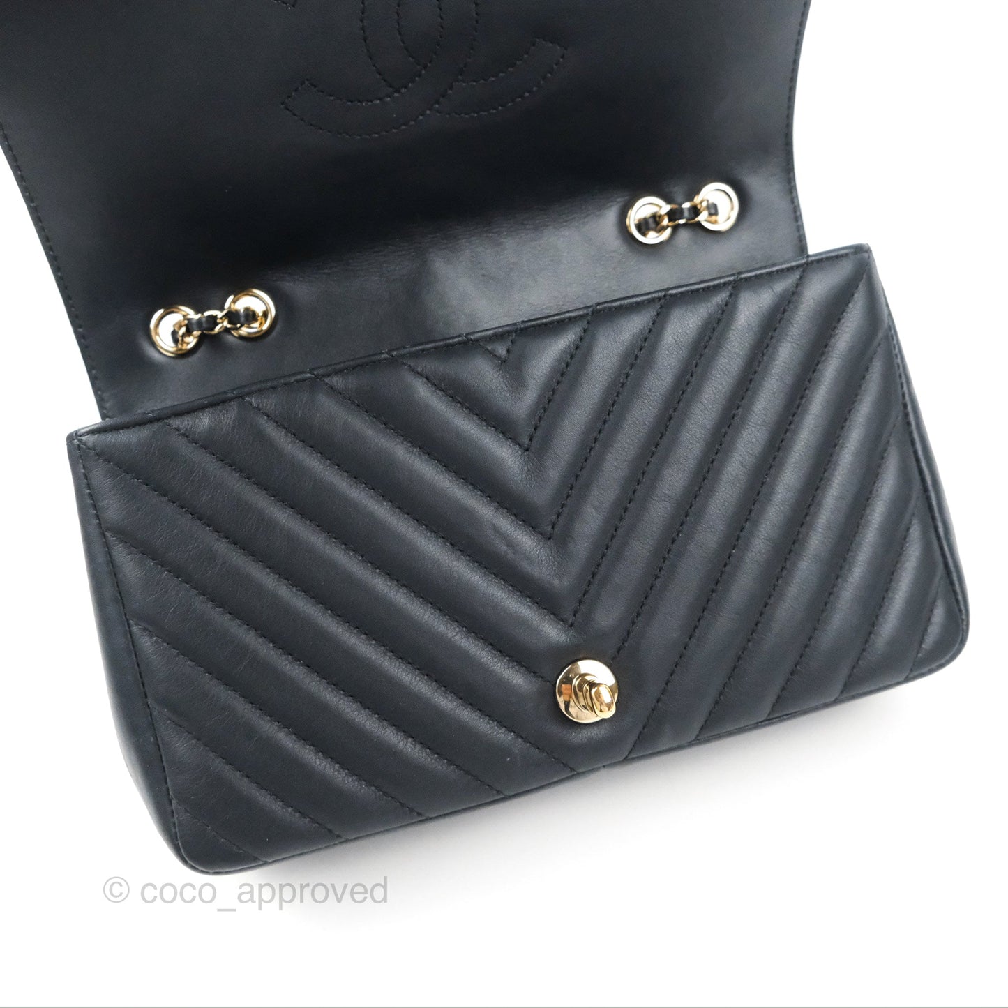 Chanel Medium Statement Chevron Flap Bag Navy Calfskin Gold Hardware