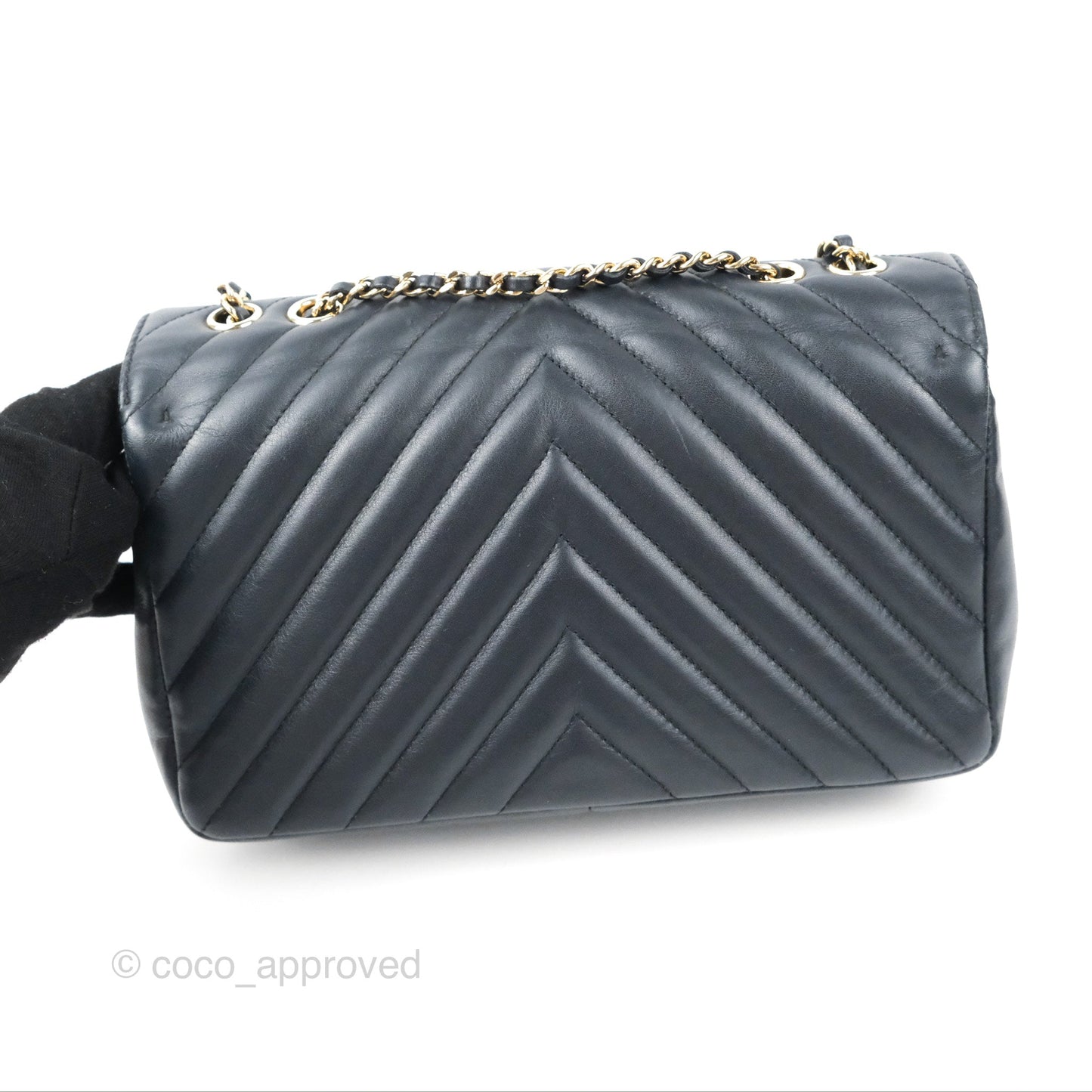 Chanel Medium Statement Chevron Flap Bag Navy Calfskin Gold Hardware