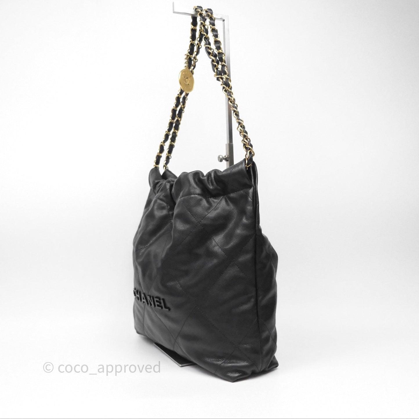 Chanel 22 Small Black Shiny Caviar Aged Gold Hardware