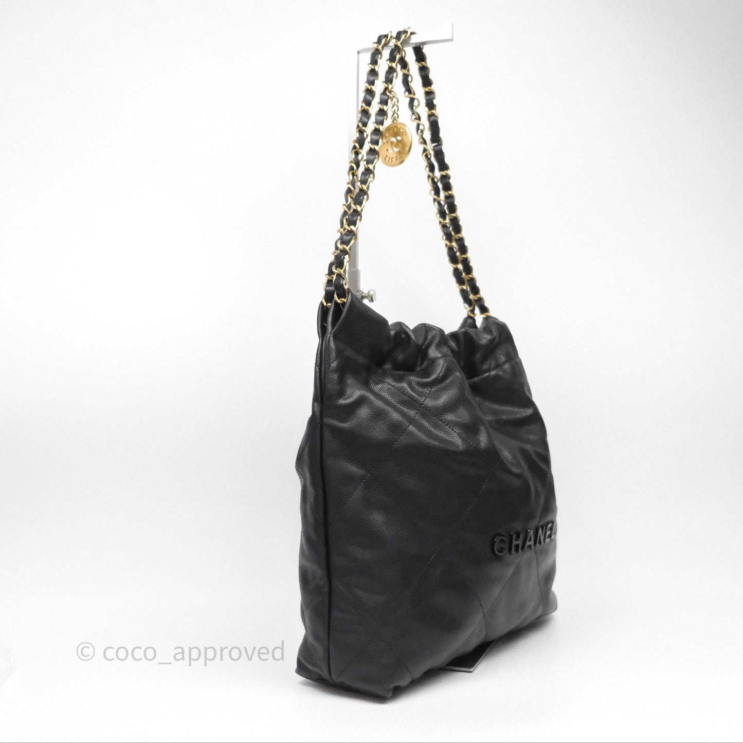 Chanel 22 Small Black Shiny Caviar Aged Gold Hardware