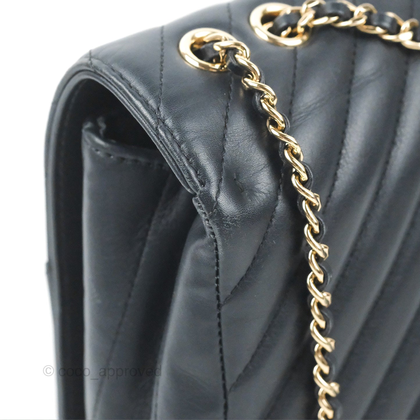Chanel Medium Statement Chevron Flap Bag Navy Calfskin Gold Hardware