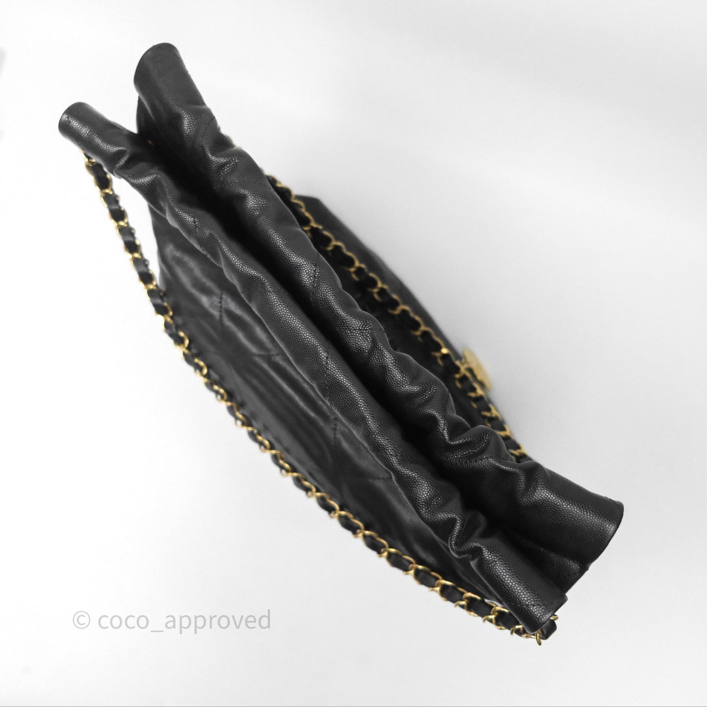 Chanel 22 Small Black Shiny Caviar Aged Gold Hardware