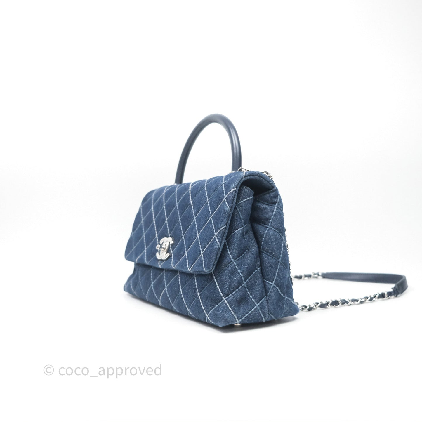 Chanel Medium Quilted Coco Handle Flap Denim Silver Hardware