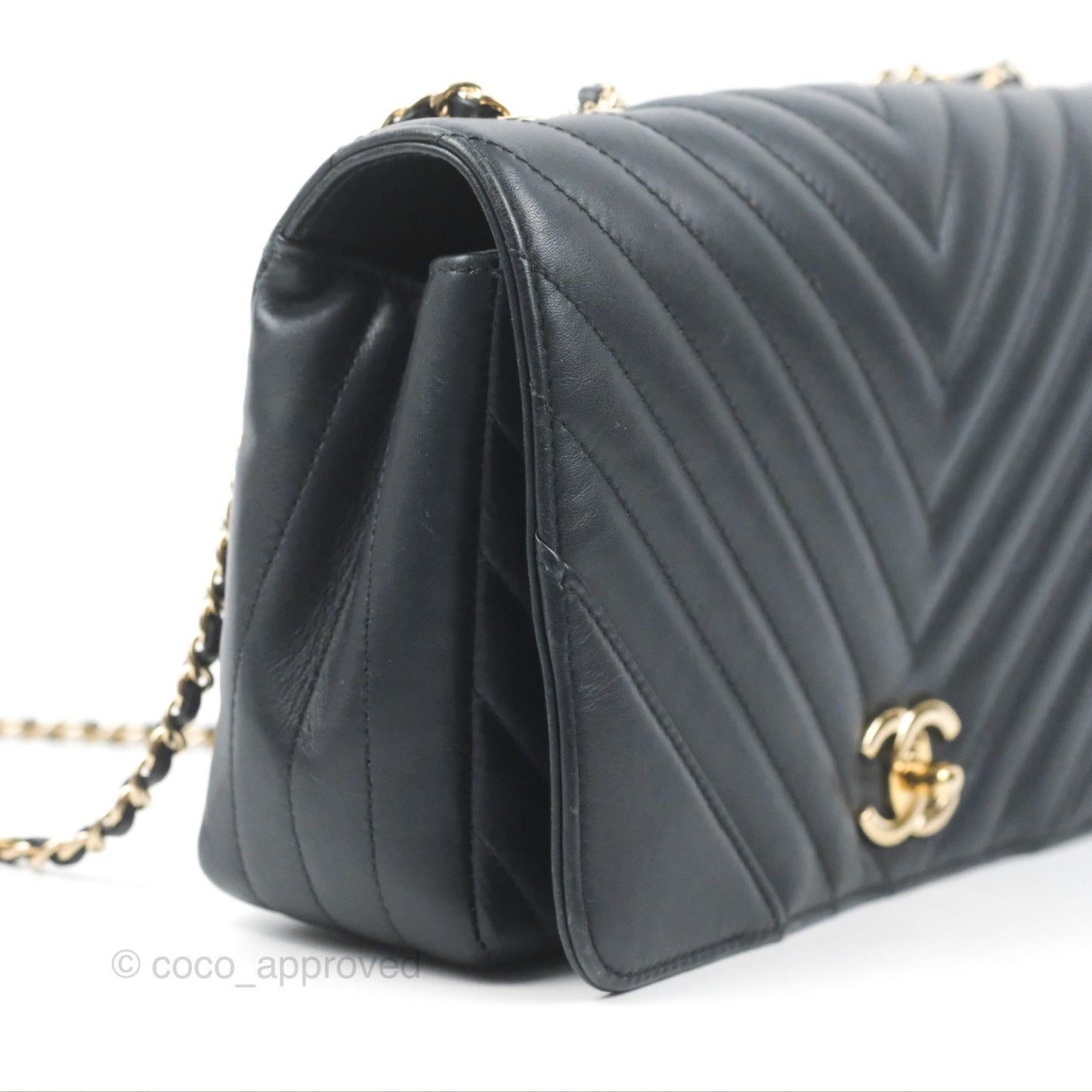 Chanel Medium Statement Chevron Flap Bag Navy Calfskin Gold Hardware