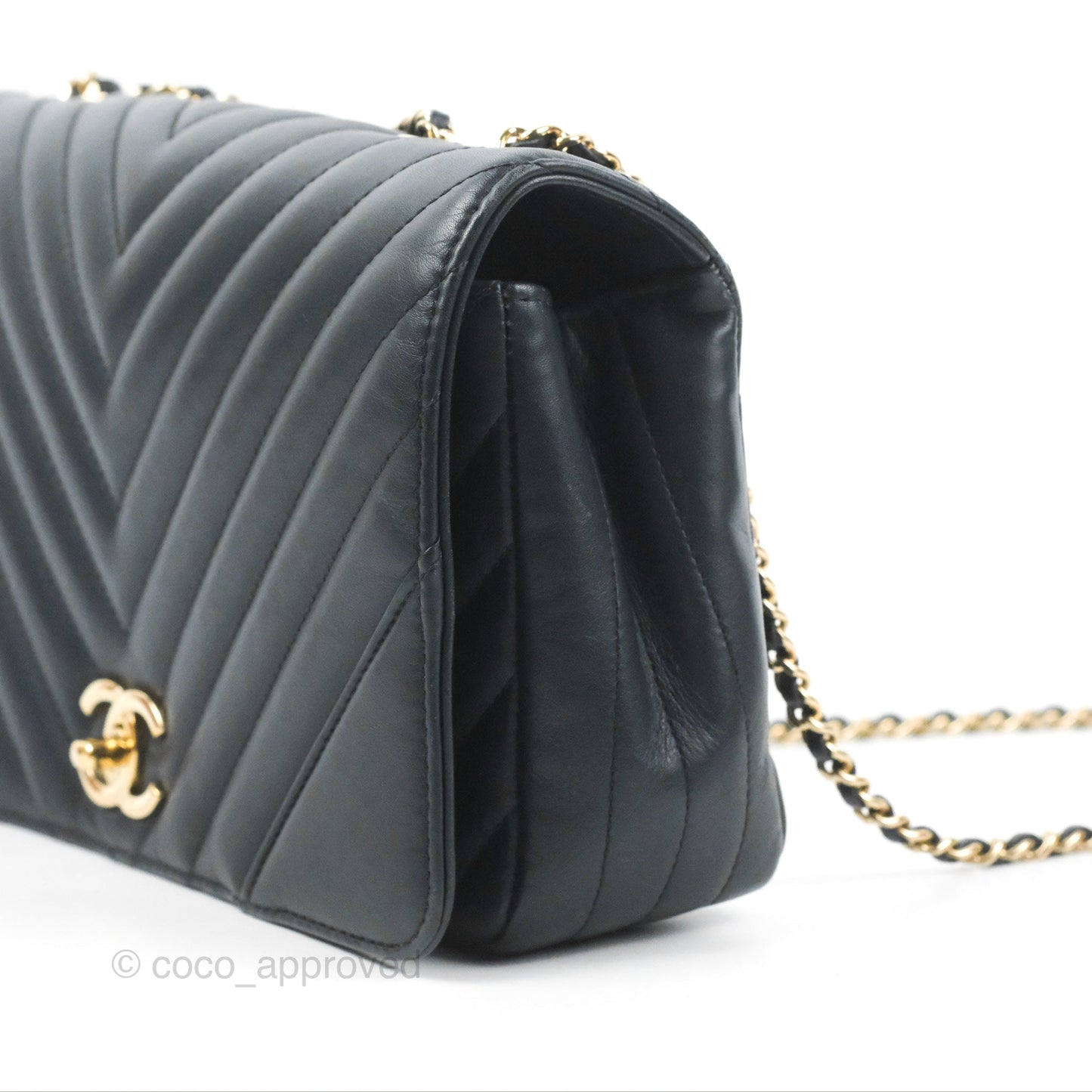 Chanel Medium Statement Chevron Flap Bag Navy Calfskin Gold Hardware