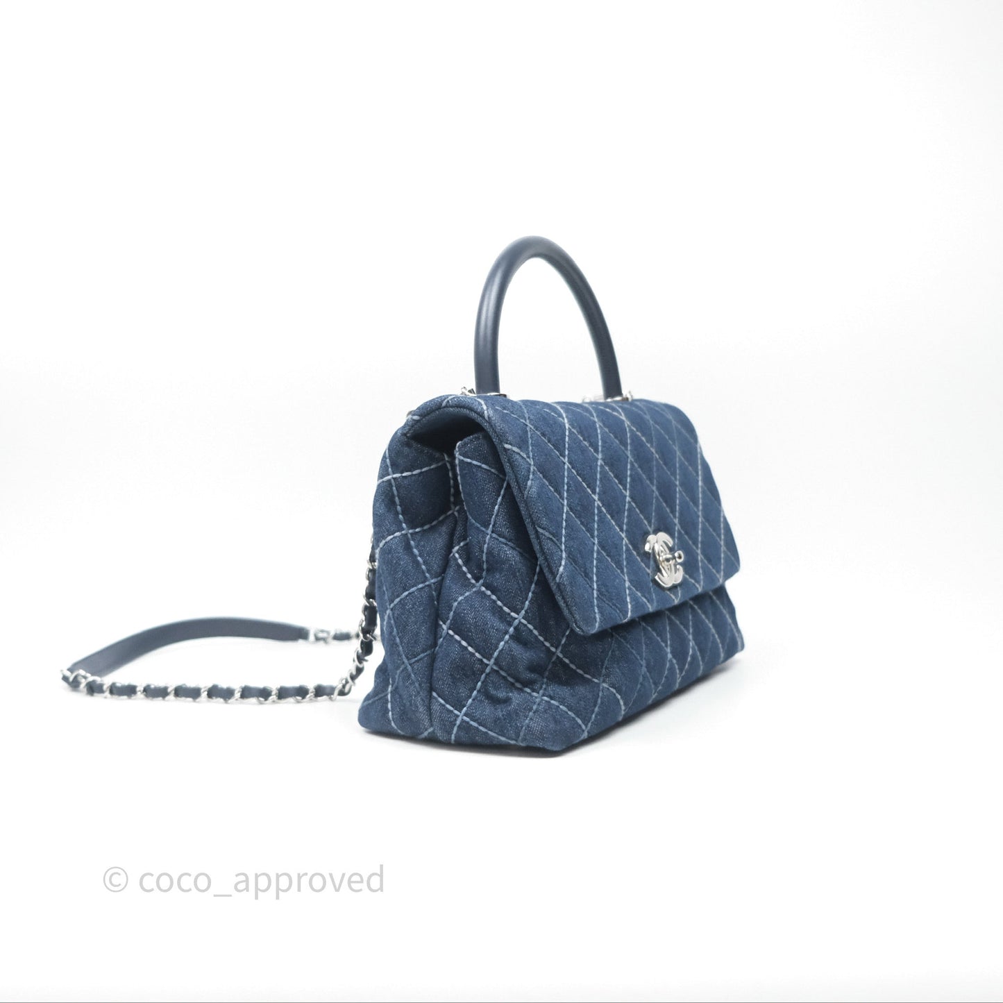 Chanel Medium Quilted Coco Handle Flap Denim Silver Hardware