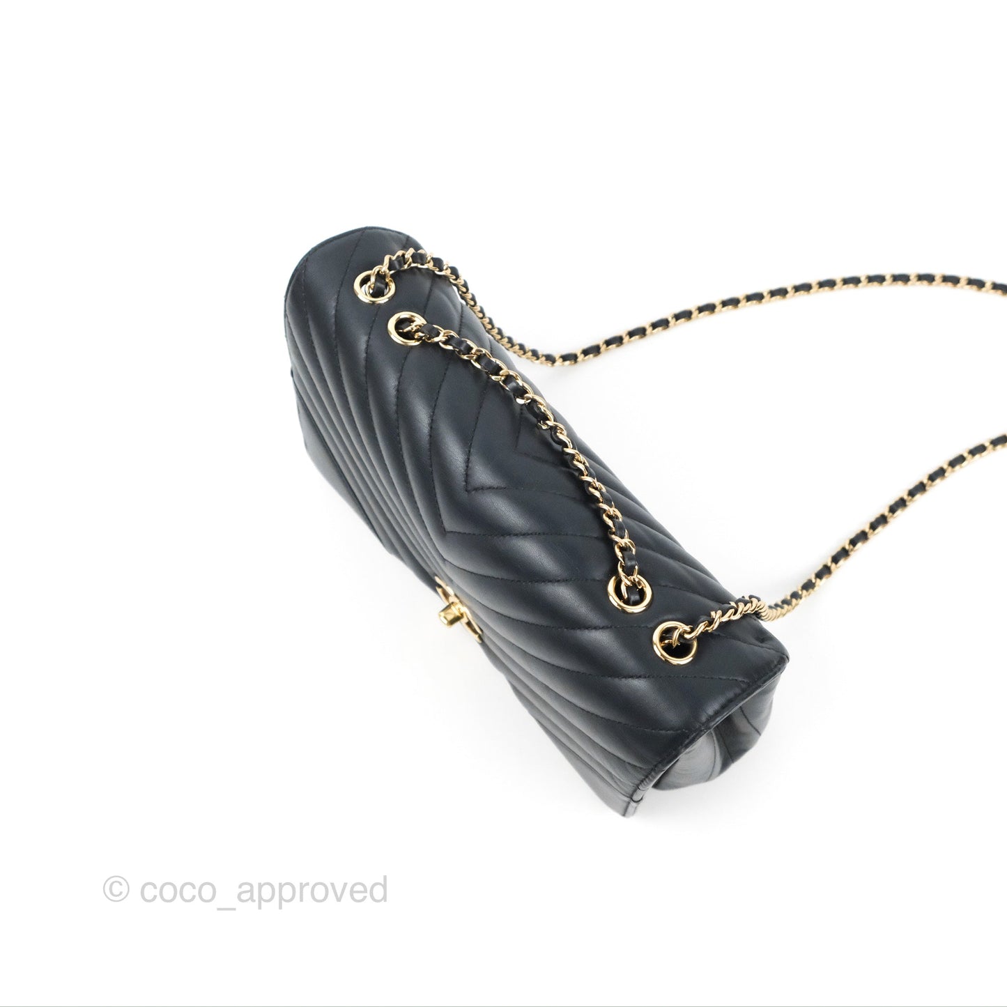 Chanel Medium Statement Chevron Flap Bag Navy Calfskin Gold Hardware