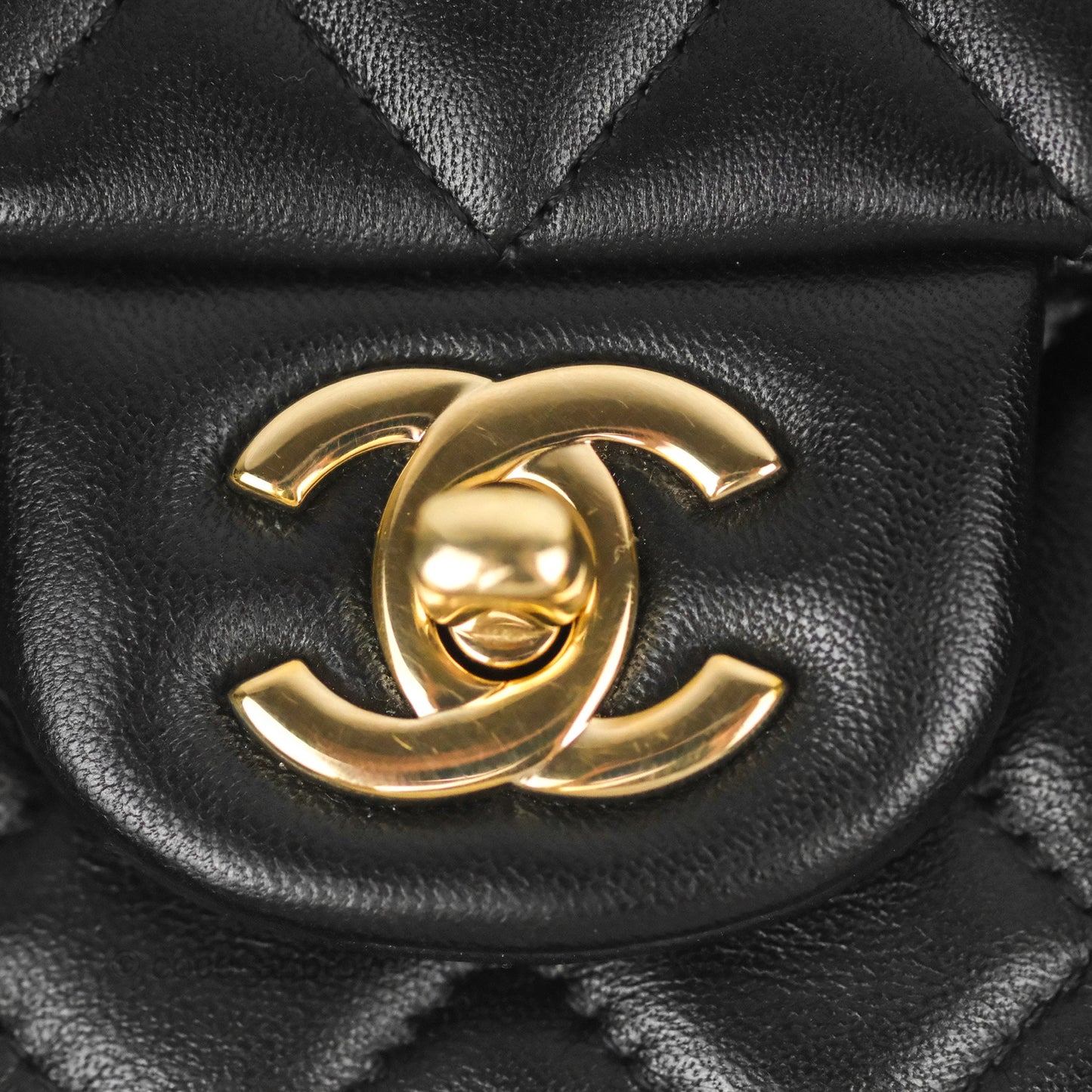 Chanel Quilted Mini Rectangular Flap Black Lambskin Gold Hardware