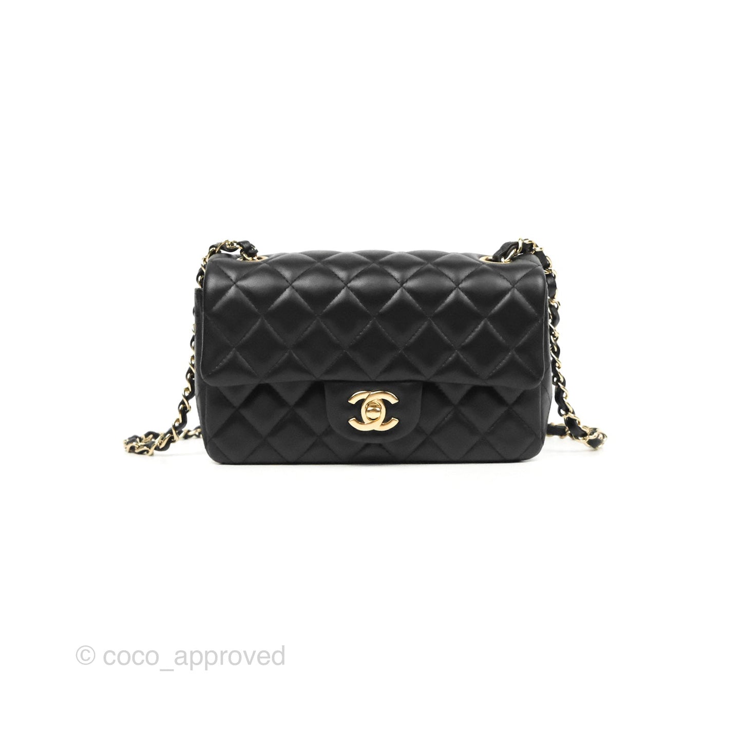 Chanel Quilted Mini Rectangular Flap Black Lambskin Gold Hardware