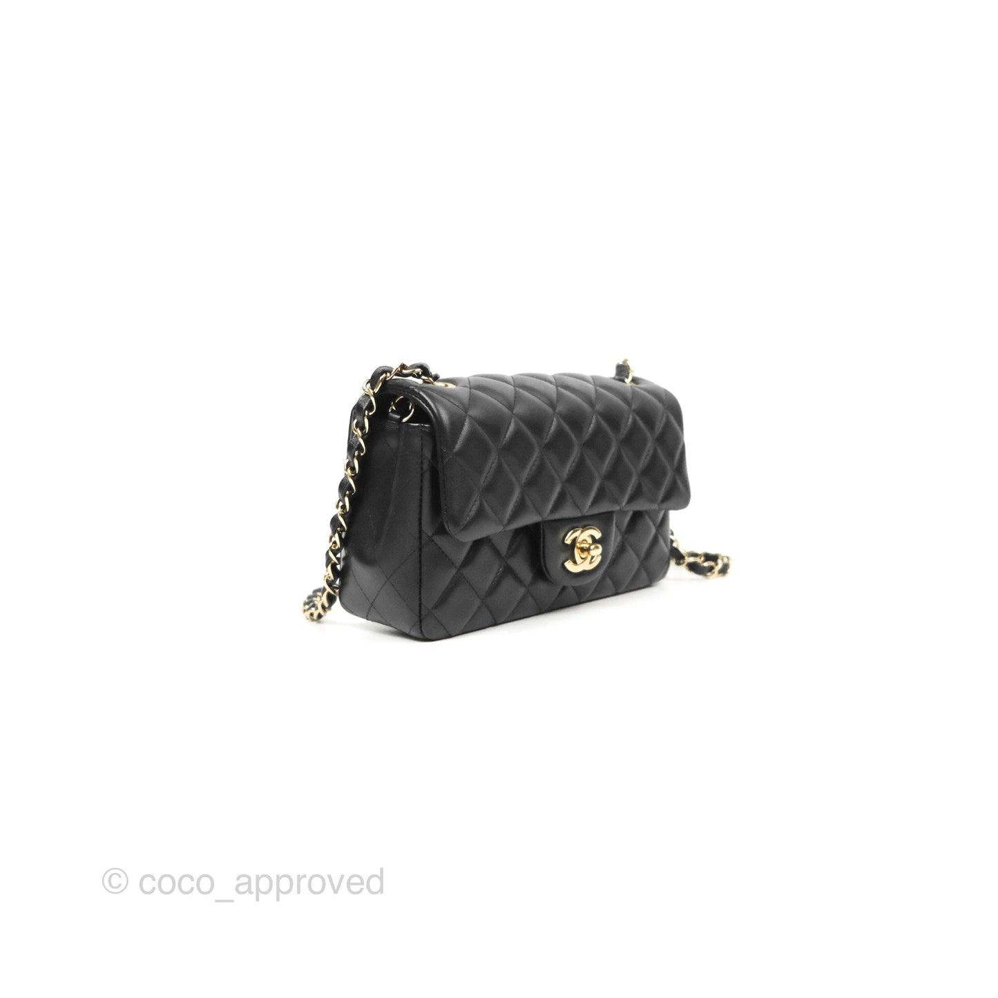 Chanel Quilted Mini Rectangular Flap Black Lambskin Gold Hardware