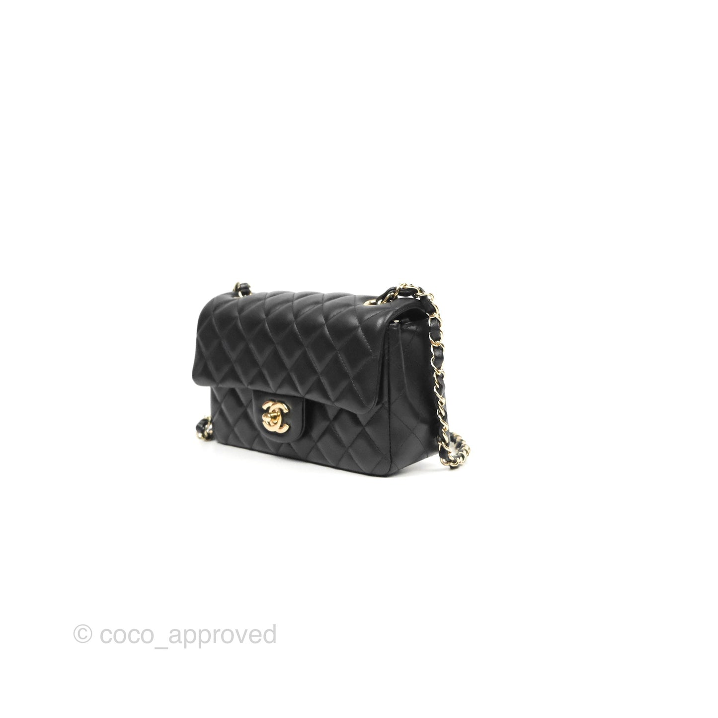 Chanel Quilted Mini Rectangular Flap Black Lambskin Gold Hardware