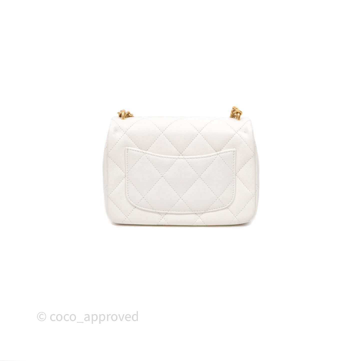 Chanel Mini Flap Bag Heart Adjustable Chain White Caviar Aged Gold Hardware