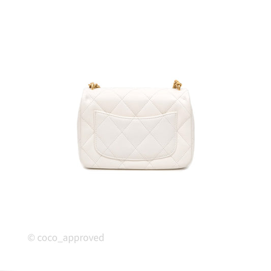 Chanel Mini Flap Bag Heart Adjustable Chain White Caviar Aged Gold Hardware