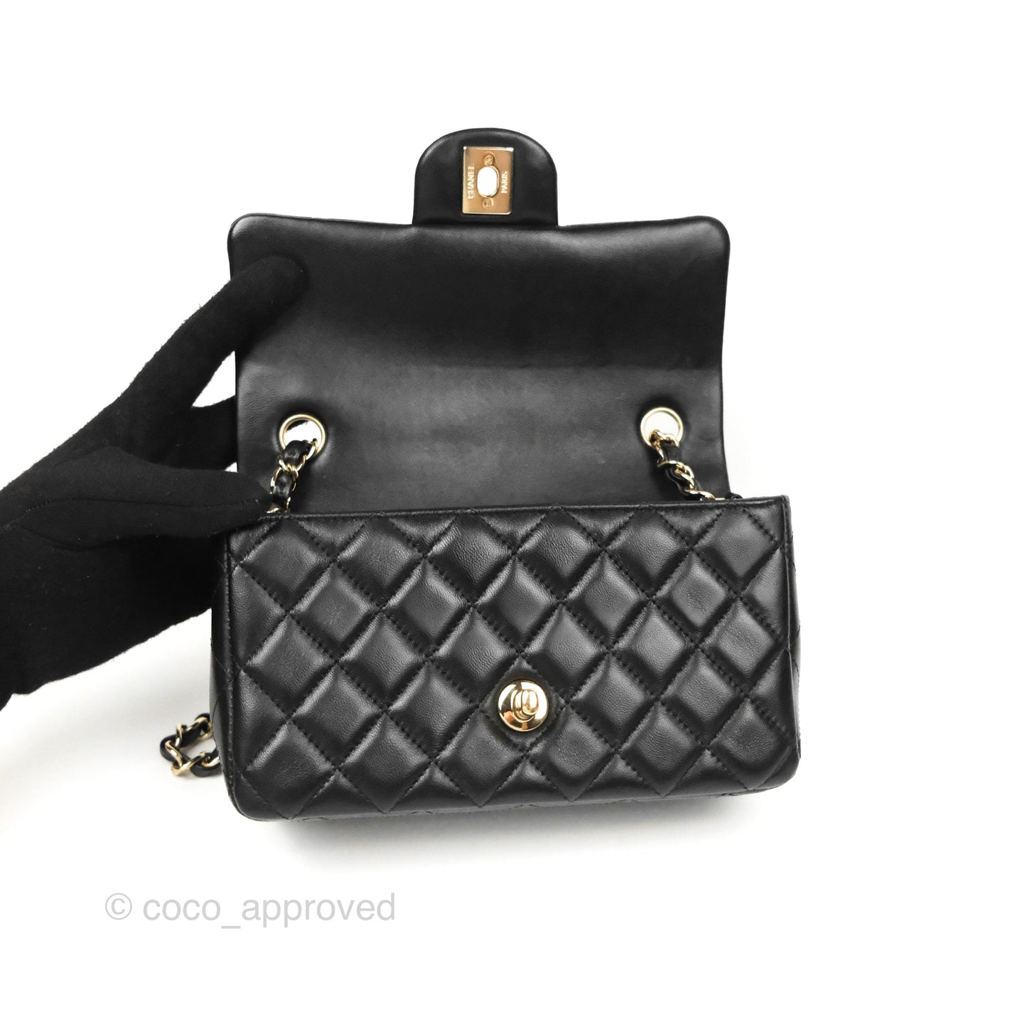 Chanel Quilted Mini Rectangular Flap Black Lambskin Gold Hardware