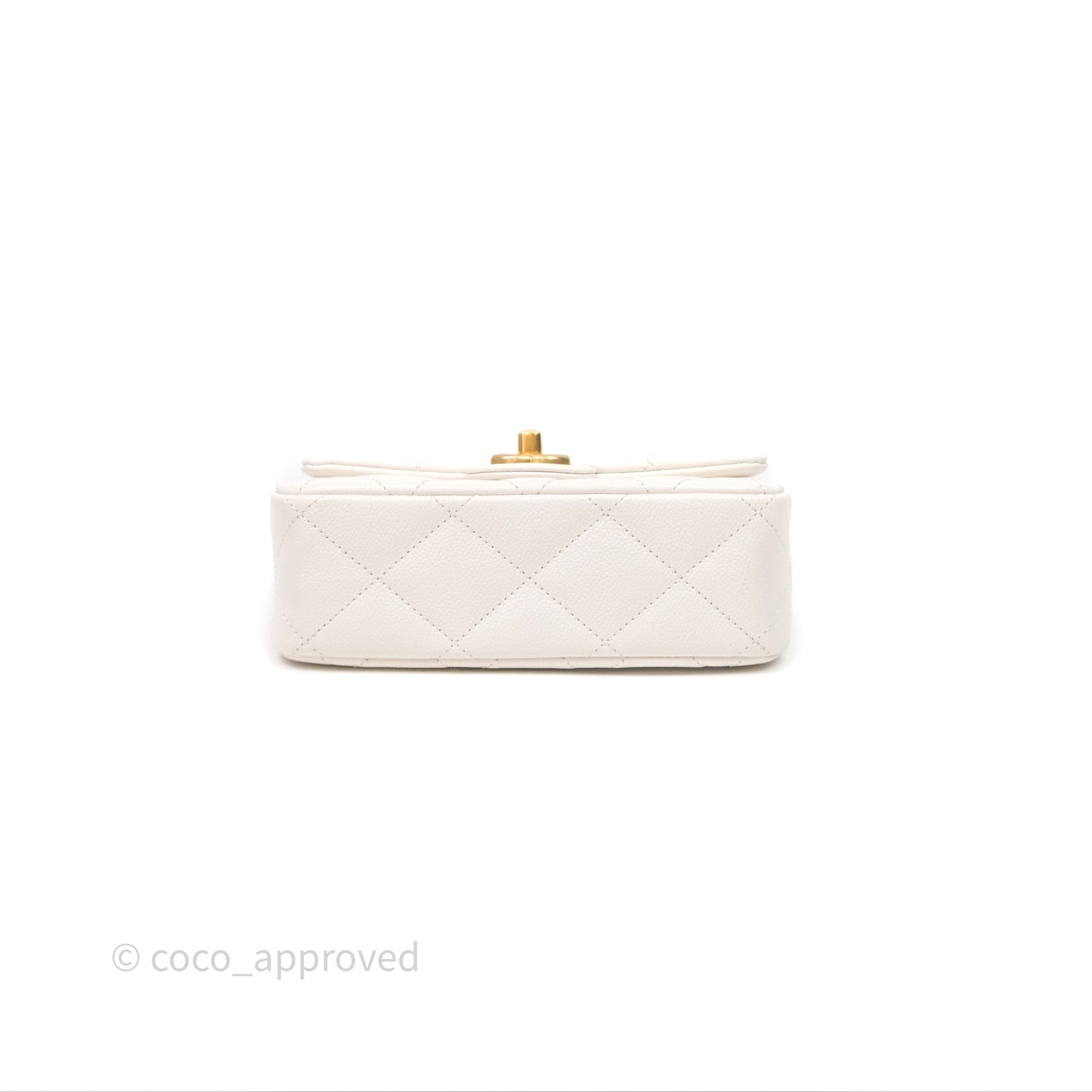 Chanel Mini Flap Bag Heart Adjustable Chain White Caviar Aged Gold Hardware