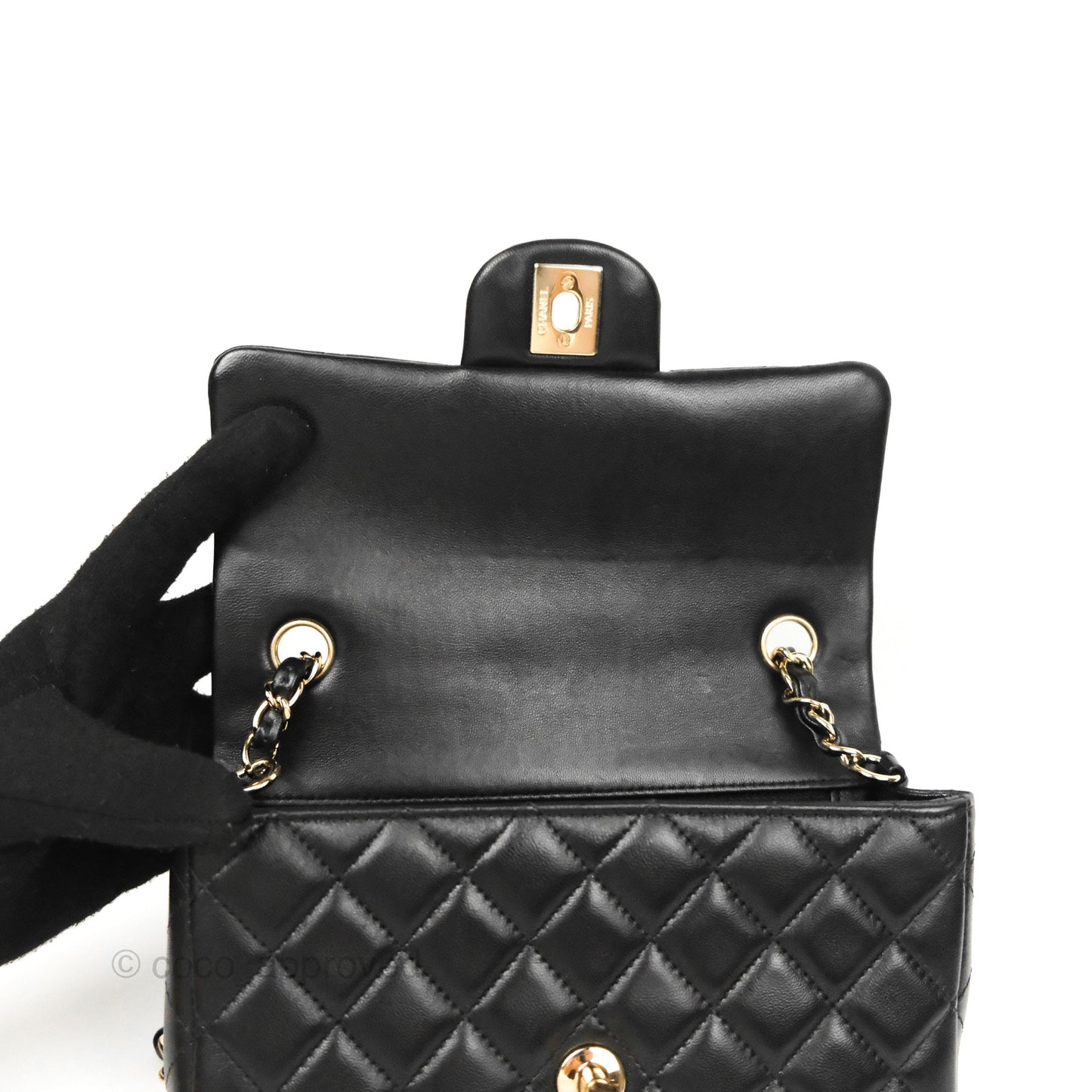 Chanel Quilted Mini Rectangular Flap Black Lambskin Gold Hardware