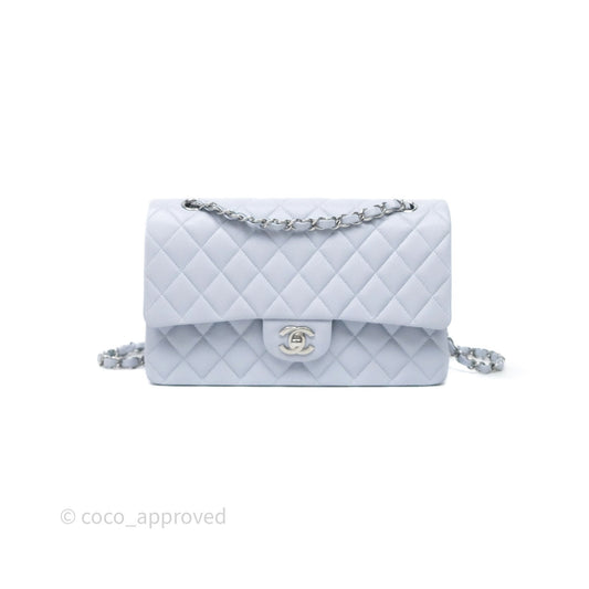 Chanel Classic M/L Medium Flap Light Blue Caviar Silver Hardware