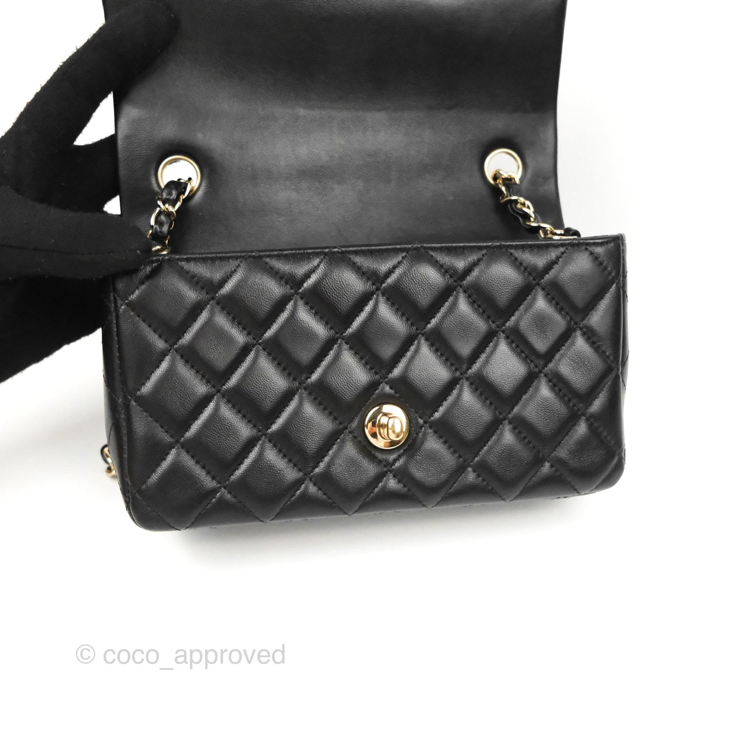 Chanel Quilted Mini Rectangular Flap Black Lambskin Gold Hardware