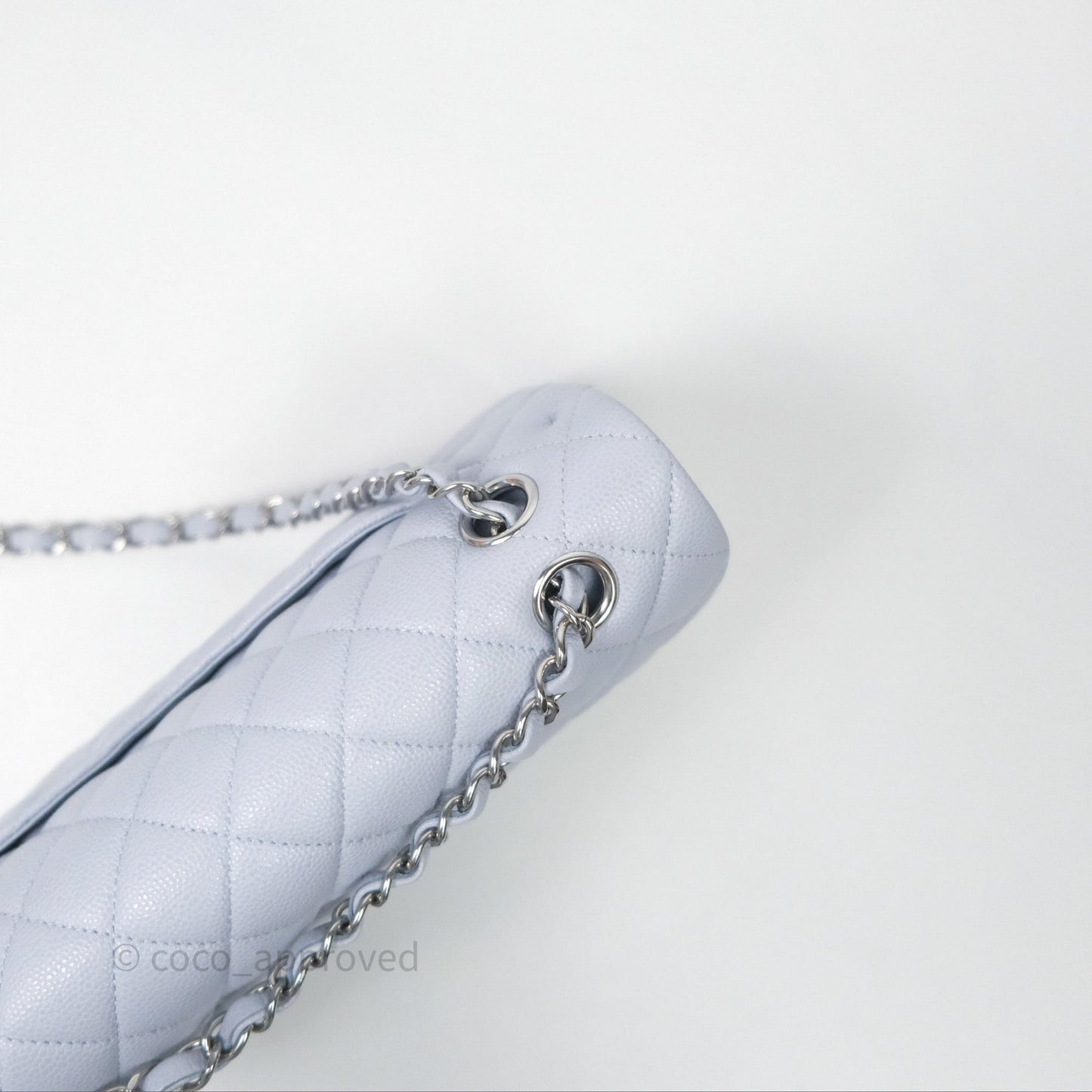 Chanel Classic M/L Medium Flap Light Blue Caviar Silver Hardware