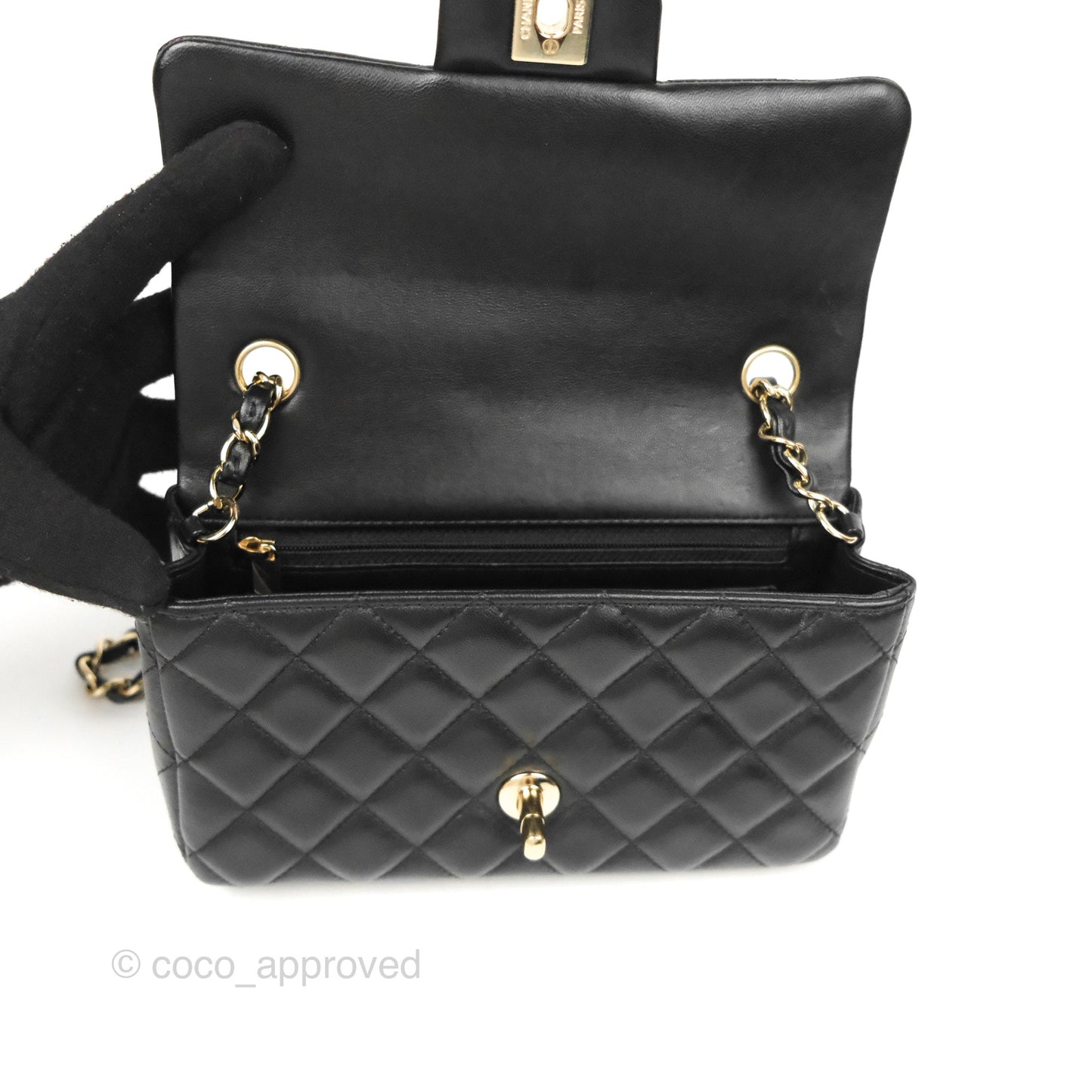 Chanel Quilted Mini Rectangular Flap Black Lambskin Gold Hardware