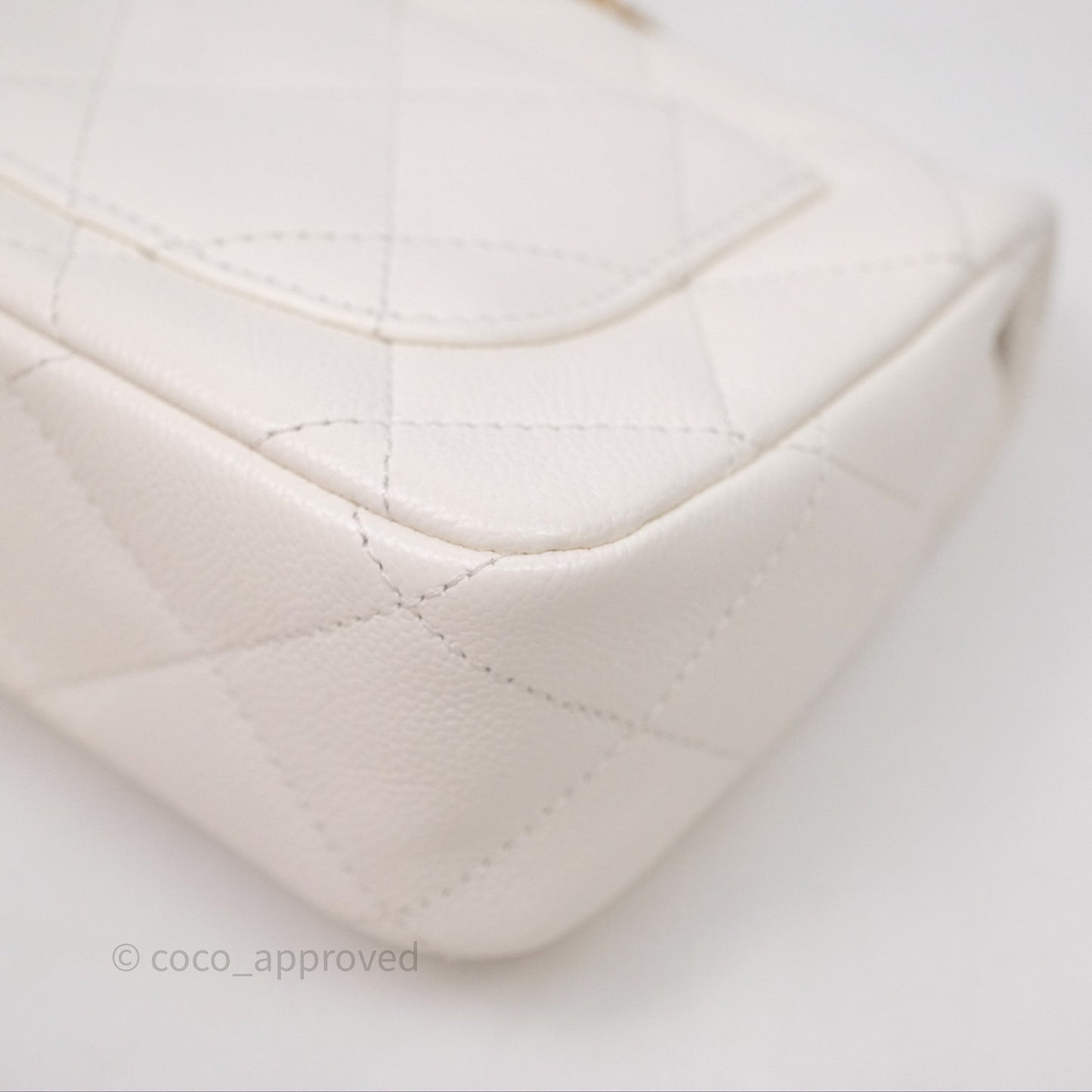 Chanel Mini Flap Bag Heart Adjustable Chain White Caviar Aged Gold Hardware