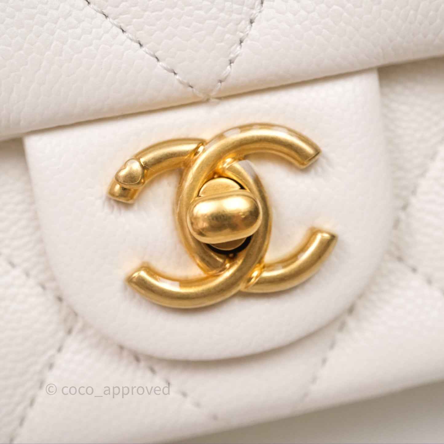 Chanel Mini Flap Bag Heart Adjustable Chain White Caviar Aged Gold Hardware