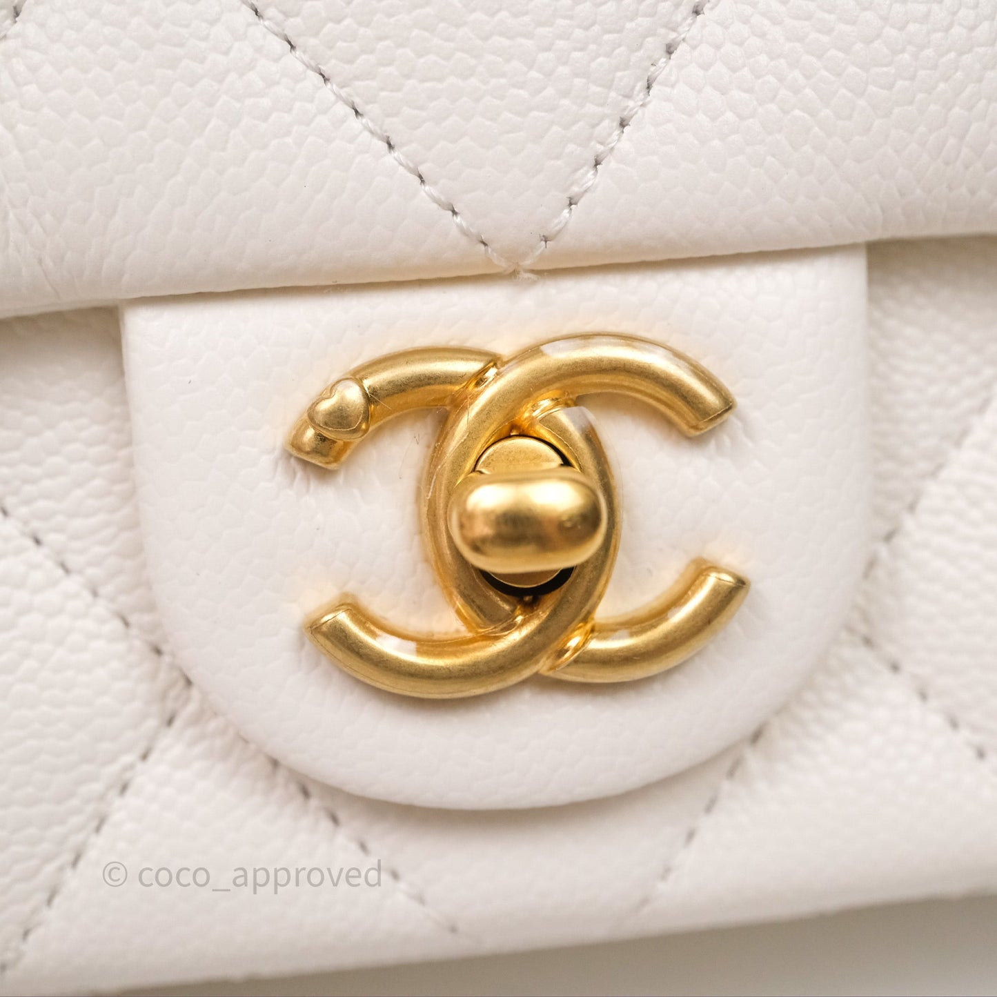 Chanel Mini Flap Bag Heart Adjustable Chain White Caviar Aged Gold Hardware