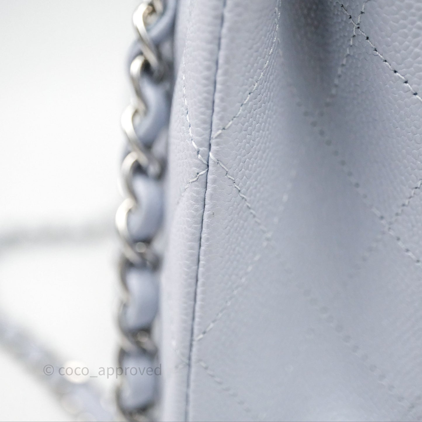 Chanel Classic M/L Medium Flap Light Blue Caviar Silver Hardware