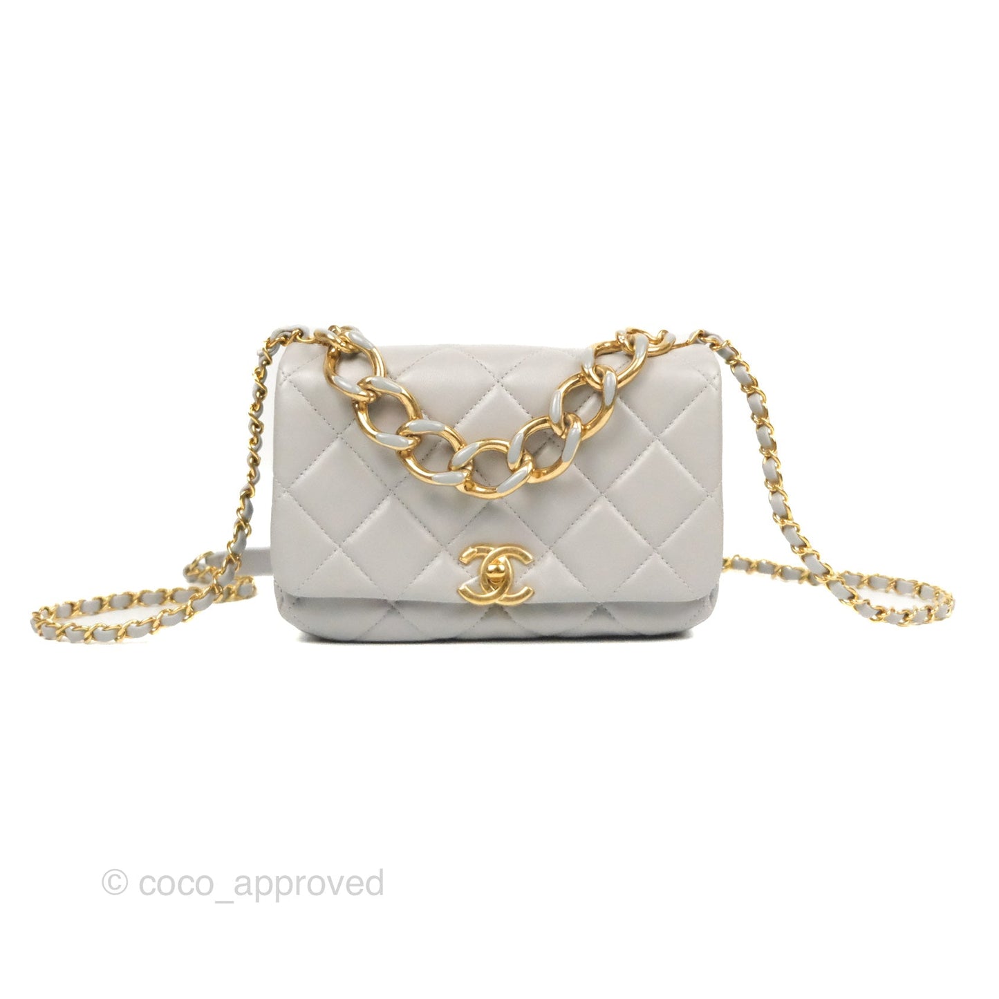 Chanel Quilted Small Color Match Flap Grey Lambskin Gold Hardware