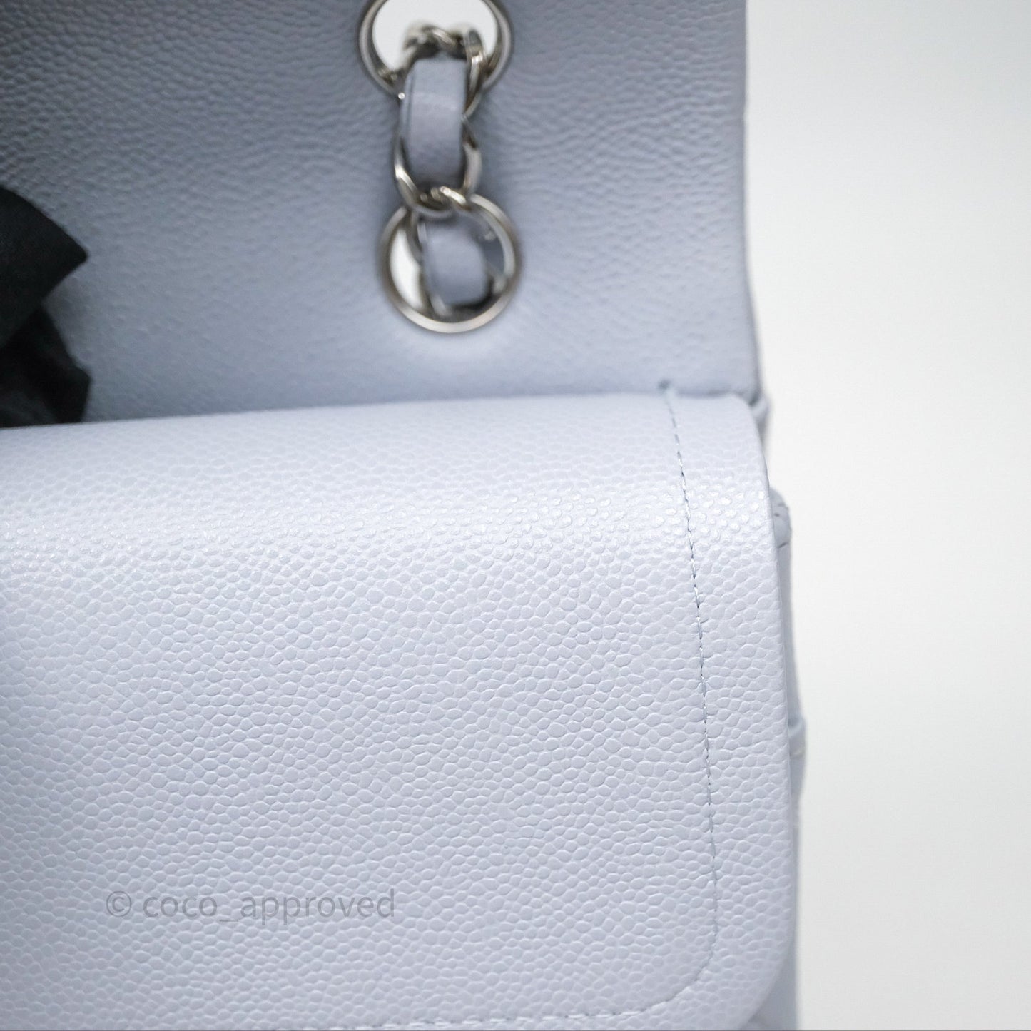 Chanel Classic M/L Medium Flap Light Blue Caviar Silver Hardware