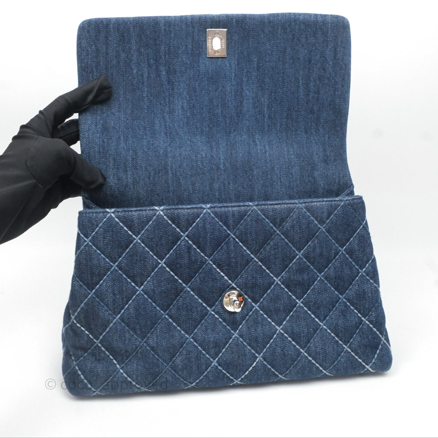 Chanel Medium Quilted Coco Handle Flap Denim Silver Hardware